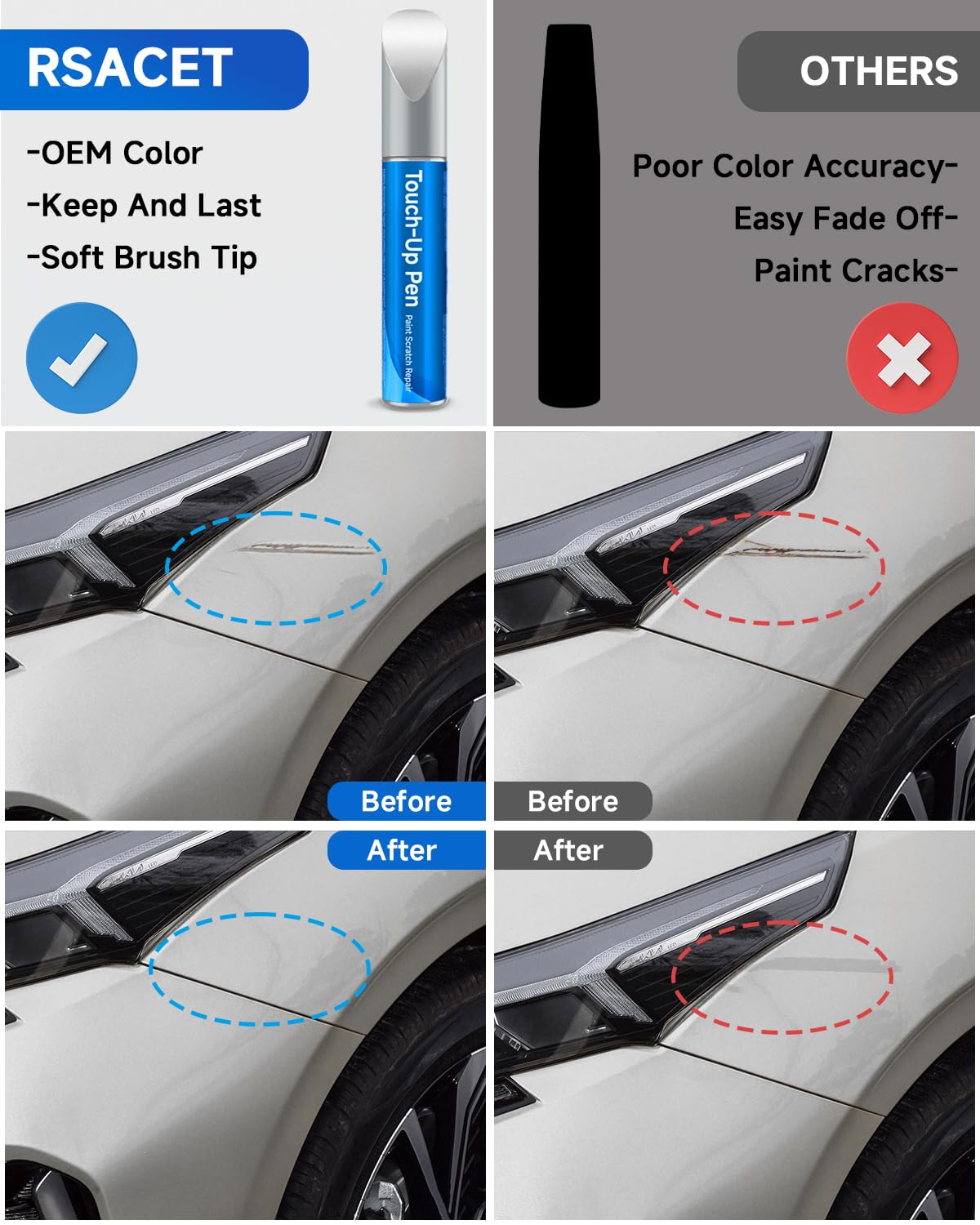 RSACET Bright Silver Metallic(3D/A3D) Touch Up Paint Compatible with Kia Exact Match Touch Up Paint Car Scratch Repair