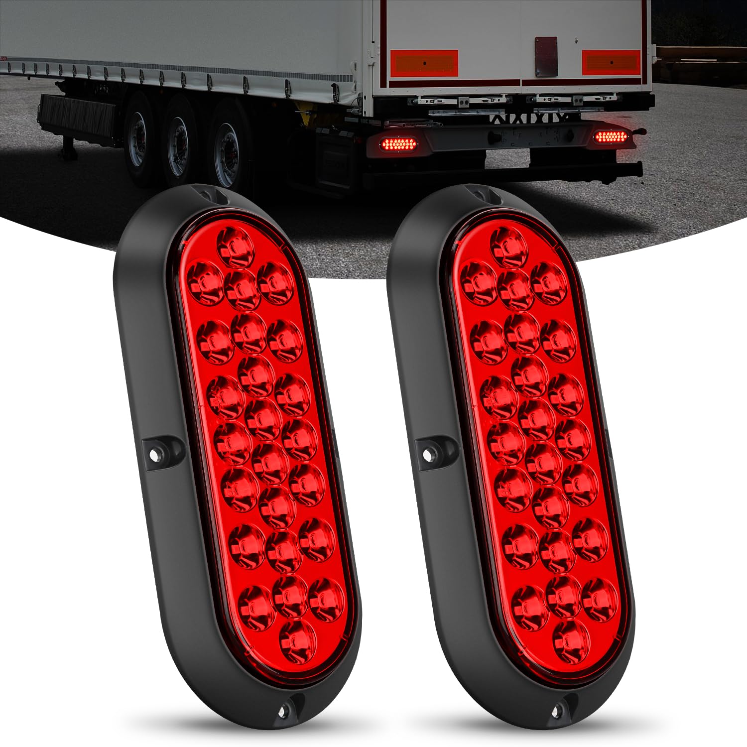 Nilight 6Inch Oval Tail Light 2Pcs Red 24Led Running Stop Brake Turn Surface Mount Marker Light Sealed Ip67 Waterproof Taillight