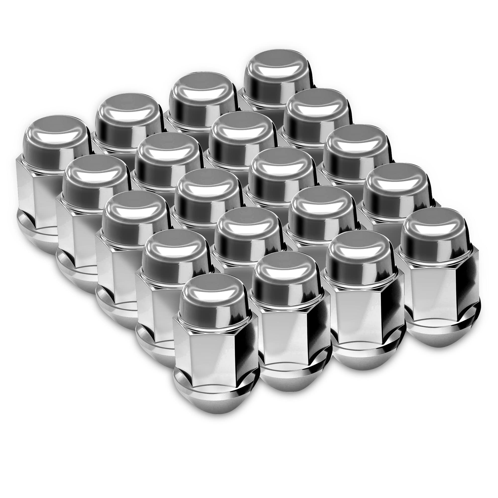 Richeer Set of 20pcs 1.4 inch Chrome 1/2-20 Closed End Bulge Acorn Lug Nuts Cone Seat 3/4 19mm Hex Wheel Lug Nut for Bronco Must