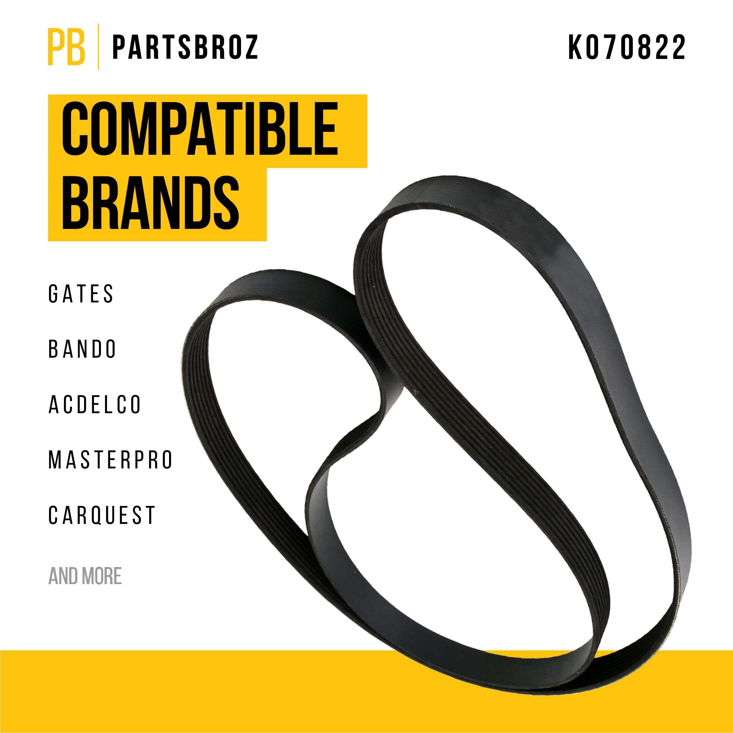 Partsbroz K070822 Micro-V Serpentine Drive Belt - Compatible With Gates Bando Acdelco Masterpro - Replaces 7K822, 7Pk2090, Pk070