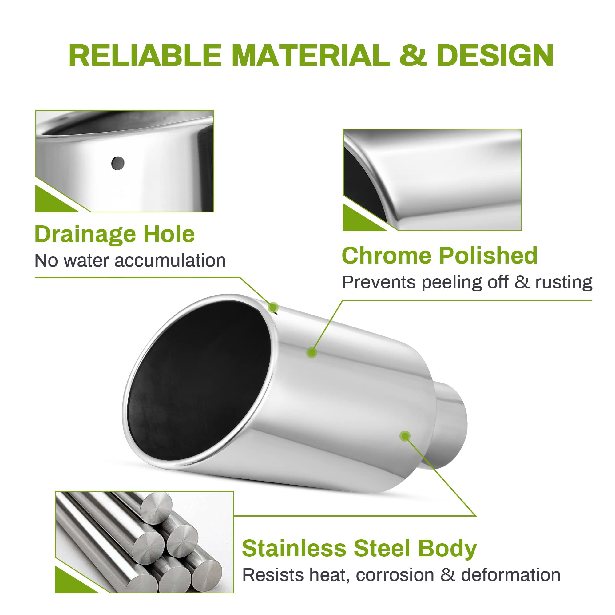 Autosaver88 Chrome Exhaust Tip 4 Inch Inlet, 4'' Inlet 7'' Outlet 15'' Overall Length Stainless Steel Diesel Exhaust Tail Tip Fo