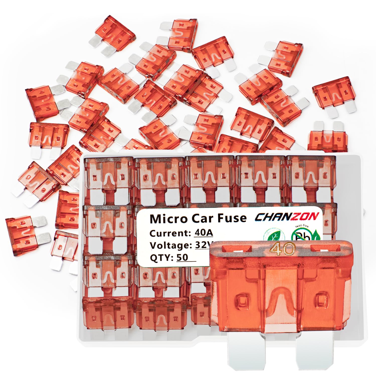 Chanzon 50Pcs Ul Listed 40A Standard Blade Fuse Atc/Ato/Apr 40 Amp 32V Auto Fuses Fast Blow For Automotive Car Rv Truck Suv