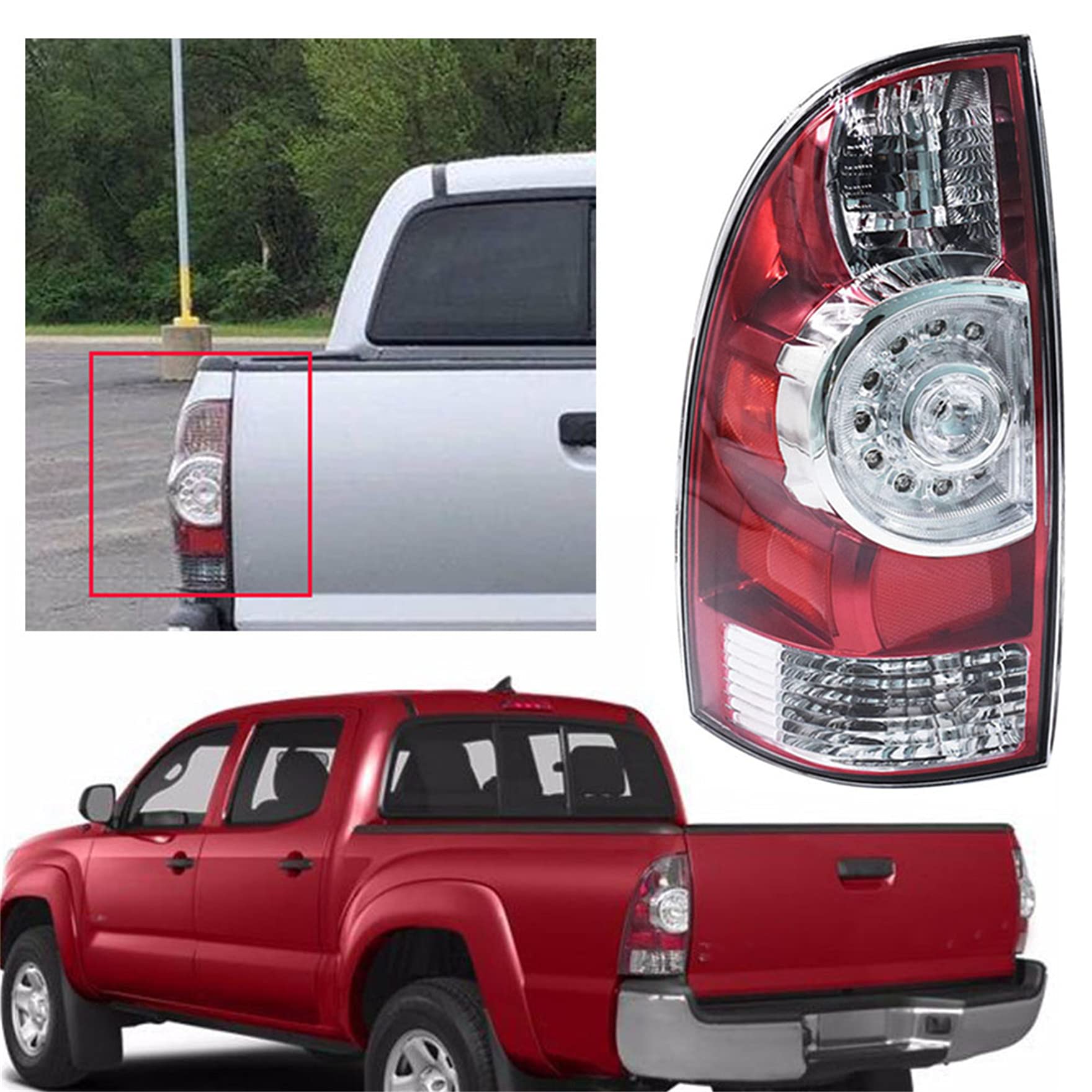 Waltyotur Replacement For 2005-2015 Tacoma Pickup Truck Red Clear Rear Tail Lights Brake Lamps Driver Side Replacement