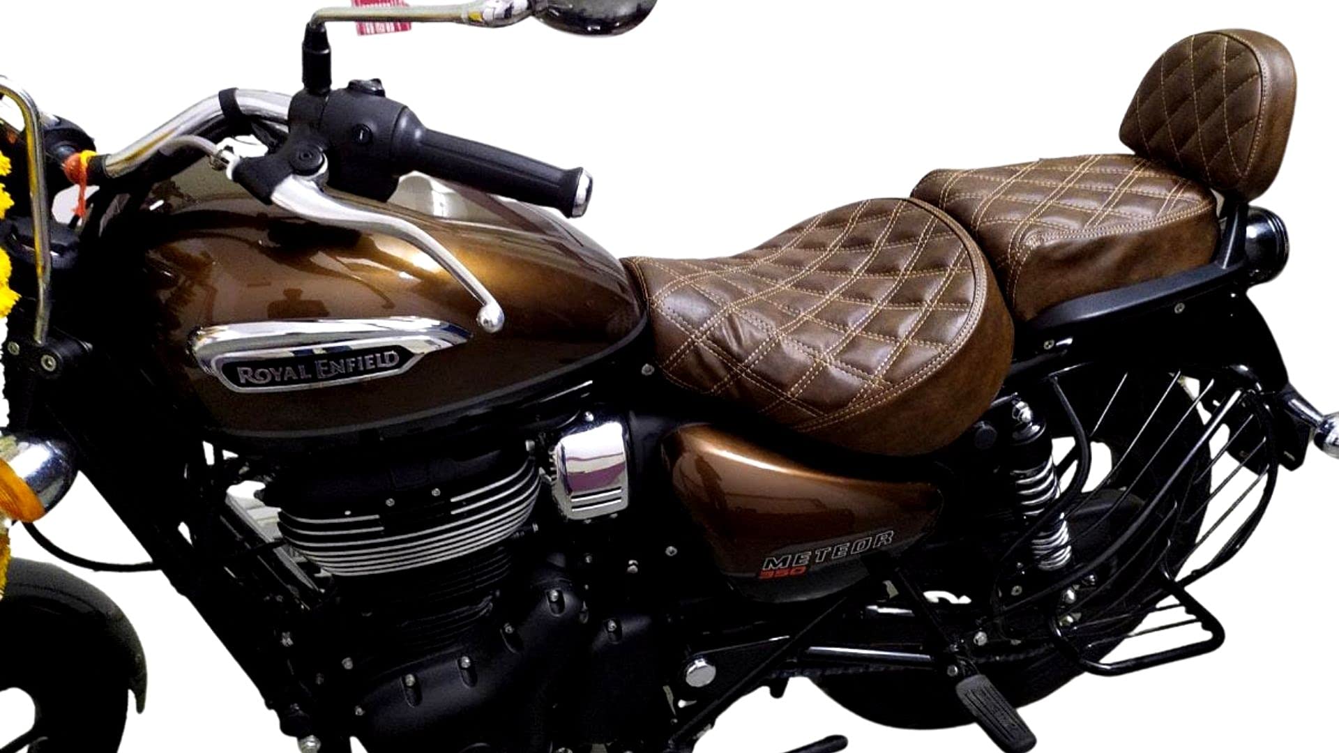 Sahara Seats Compatible with Meteor 350/Fireball/Stellar/Supernova Diamond Cushion Seat Cover and Backrest Cover (Dual Tone Brow