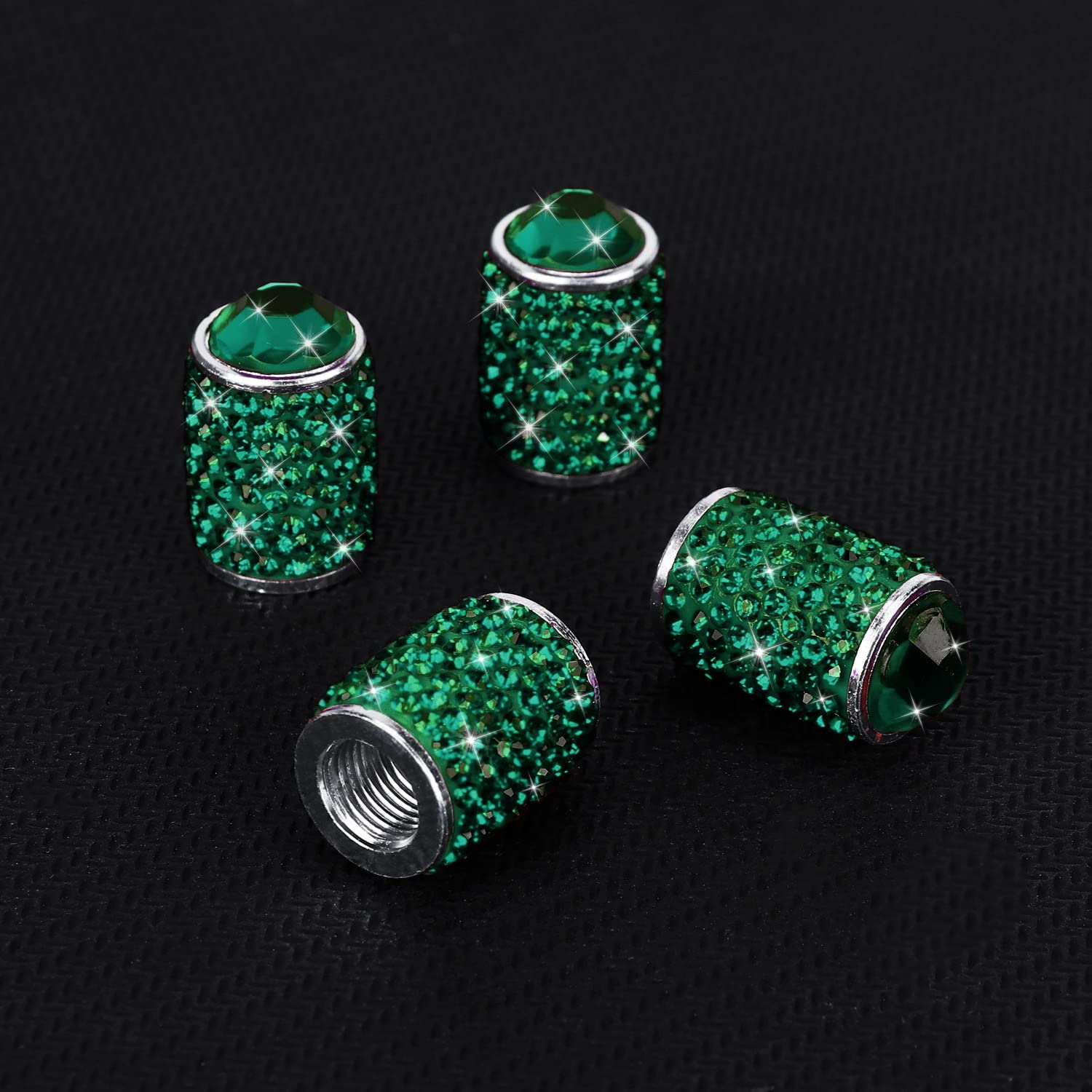 ToBeQueen Green Bling Tire Valve Caps, 4 Pack Handmade Crystal Rhinestone Diamond Tire Caps Universal Dustprood Bling Green Car
