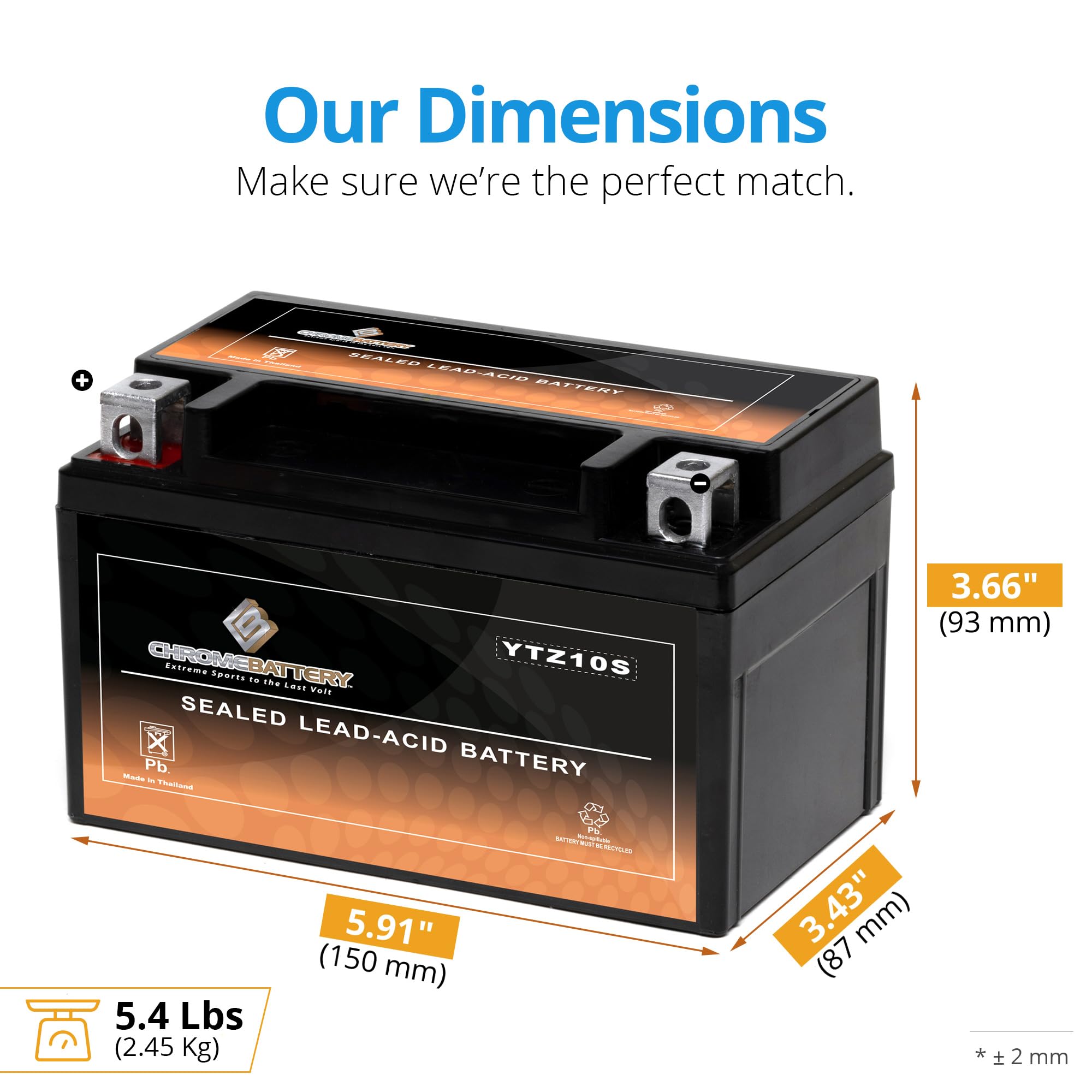 Cb Chromebattery Ytz10S Maintenance-Free 12V 9Ah Battery Replacement For Atv, Motorcycle, Jet Skis, Scooter, Utv, And More - Nut