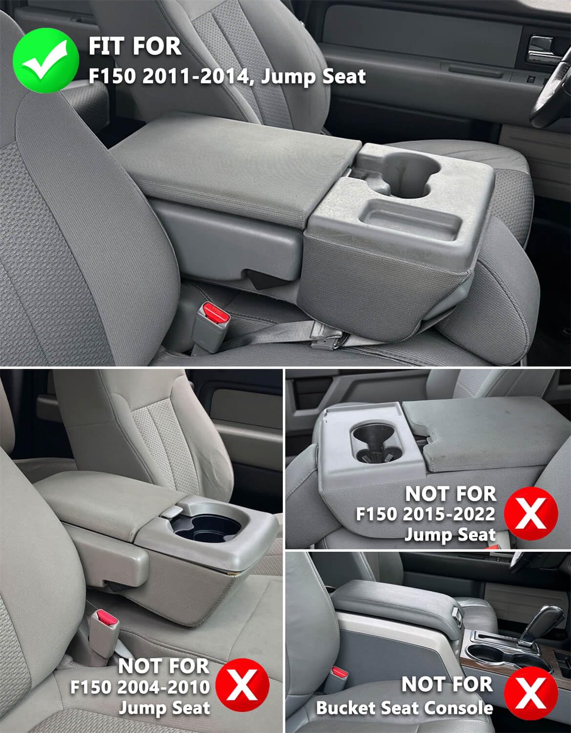 KBH Center Console Armrest Cover for Ford F150 2011-2014, Jump Seat, Car Arm Rest Protector, Washable, Anti-Scratch, Black