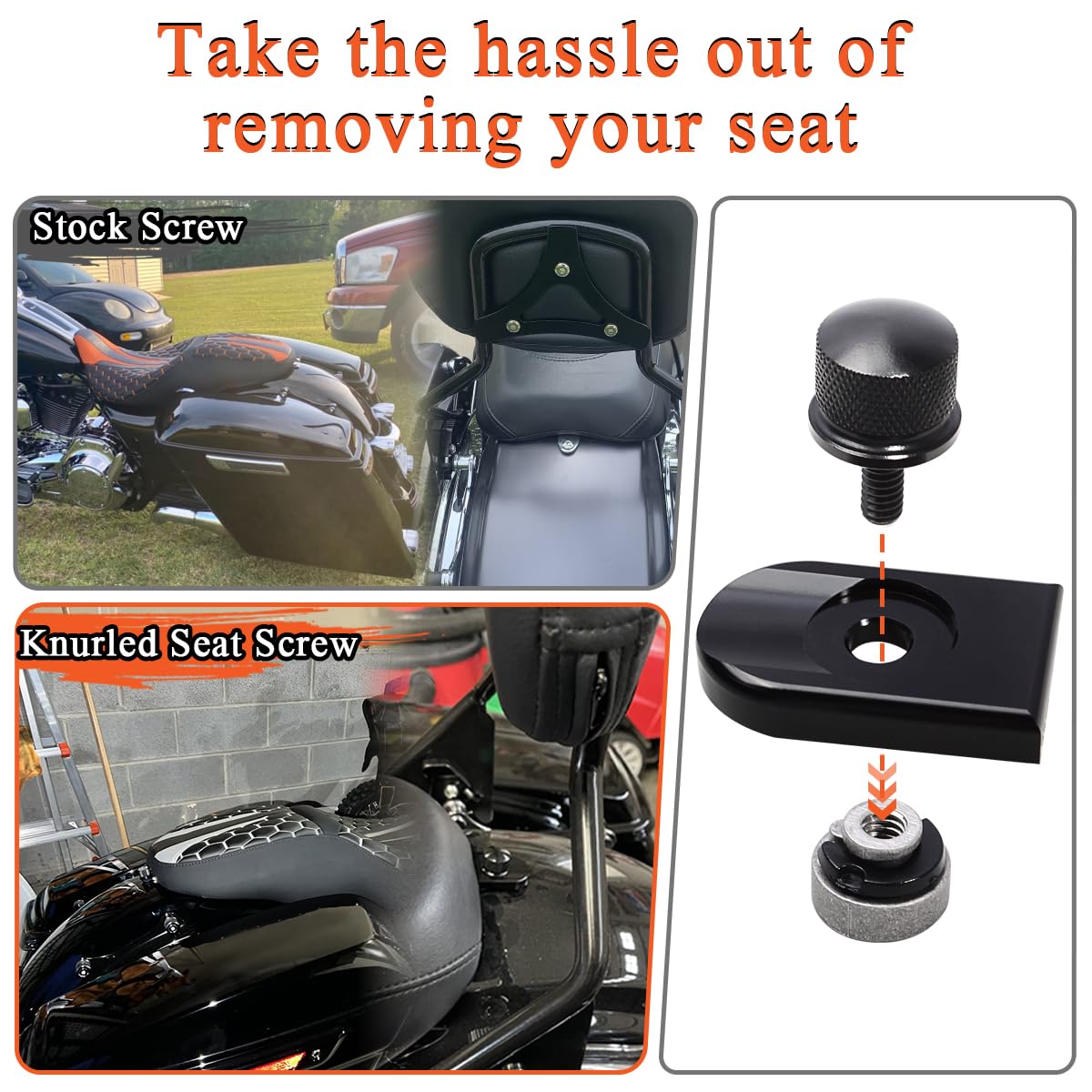 Fovplue Quick-Release Fender Seat Hardware Kit,1/4-20 Thread Seat Bolt/Screw+Mount Cap+Nut Kit For Harley Softail Flt Touring Ro