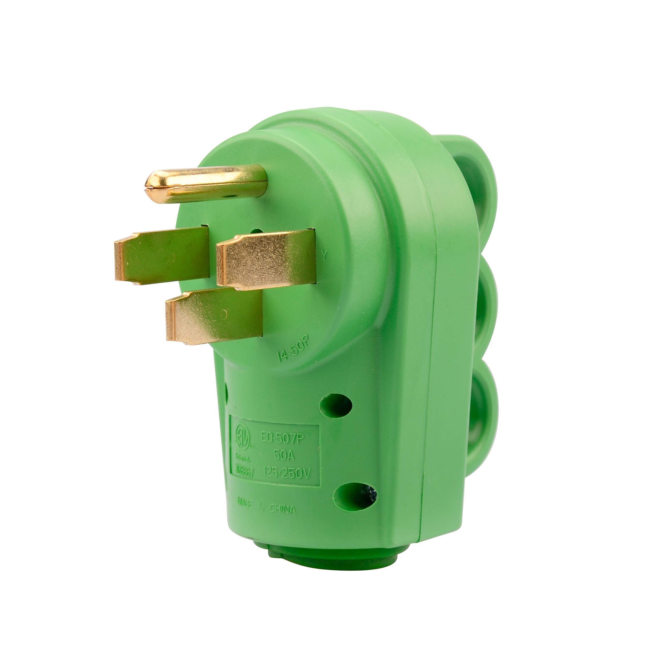 Rvguard Nema 14-50P Rv Replacement Male Plug, 125/250V 50 Amp With Disconnect Handle, Green