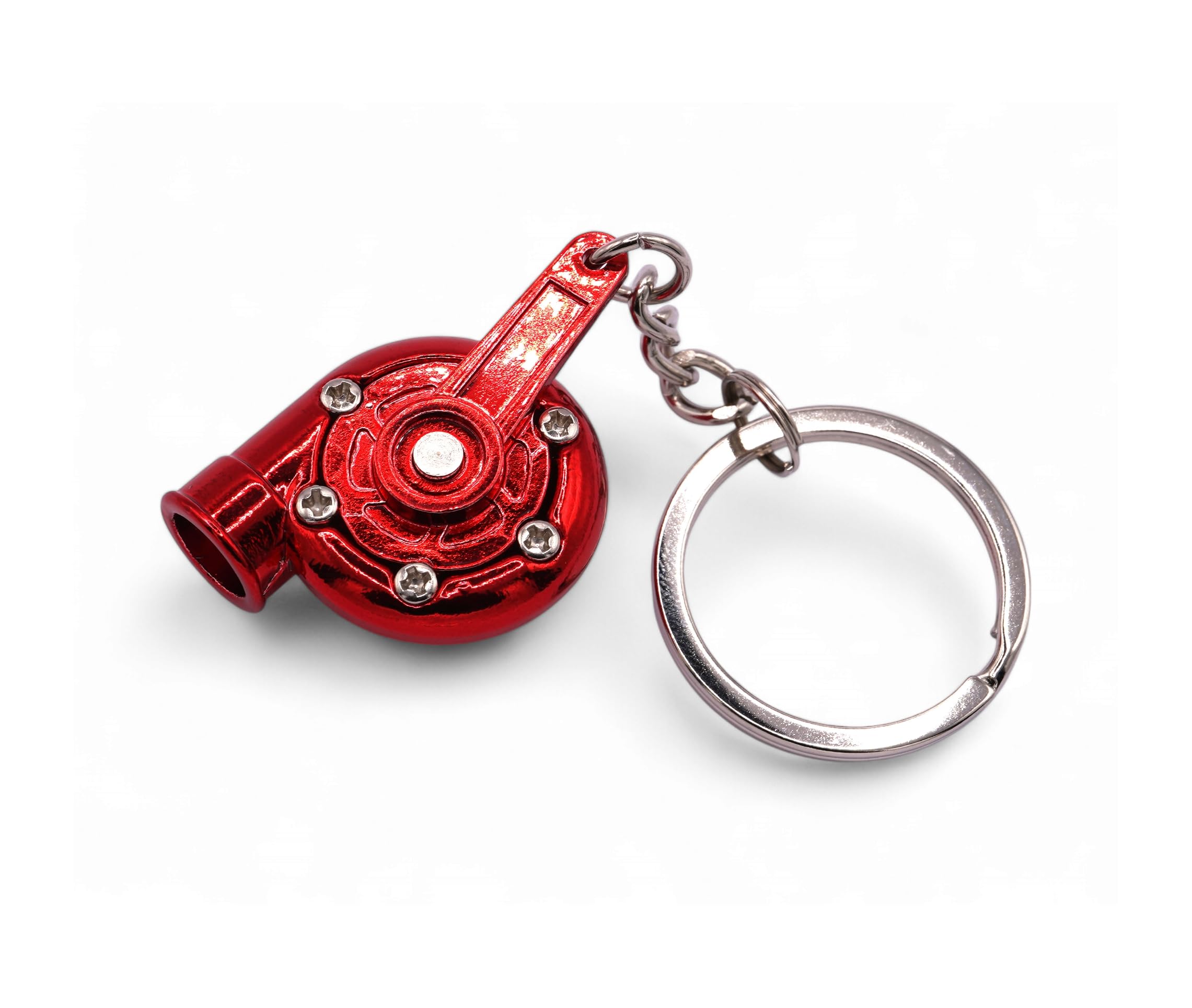 Gt//Rotors Turbo Keychain Metal Spinning Turbocharger Automotive Mini Car Part Keychain Key Ring (Red Chrome Turbo)
