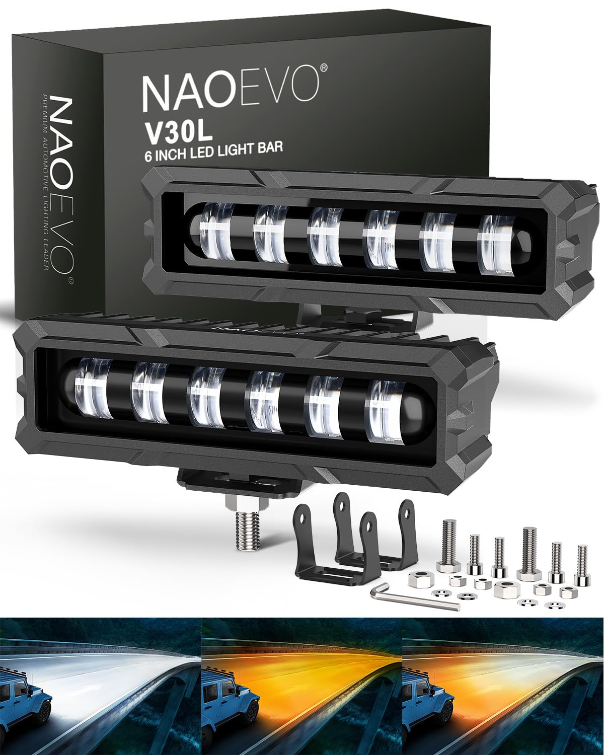 Naoevo 6In Led Light Bar, 50W 2300Lm Lens Spot Lights, Led Fog Lights - Led Offroad Lights For Trucks/Cars/Boat/Atv/Utv, 2 Pcs (