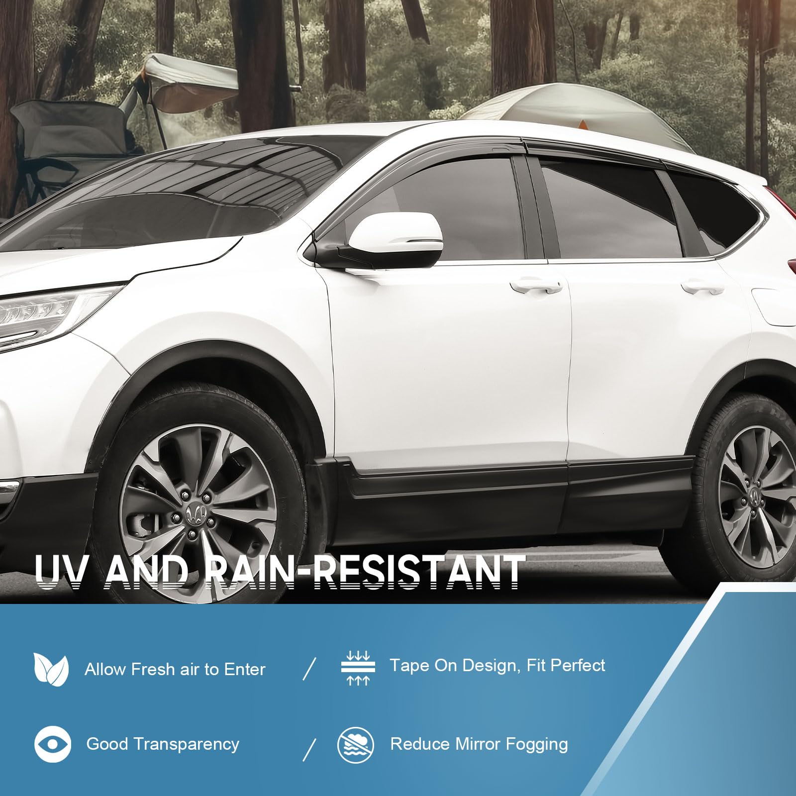 Aclong Black Rain Guards Fit For Honda Cr-V (Crv 2017 2018 2019 2020 2021 2022 Tape-On Side Shatterproof Window Visor, Window De