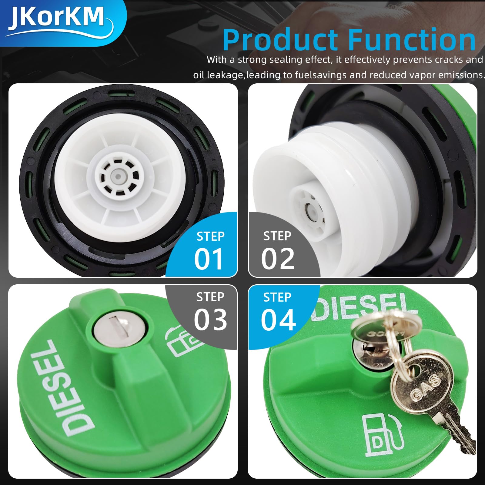 Jkorkm 10591D Locking Fuel Gas Cap, Diesel Truck Fuel Tank Cap Fit For Chevy Silverado Express C3500 K3500, Dodge Ram 3500 W350
