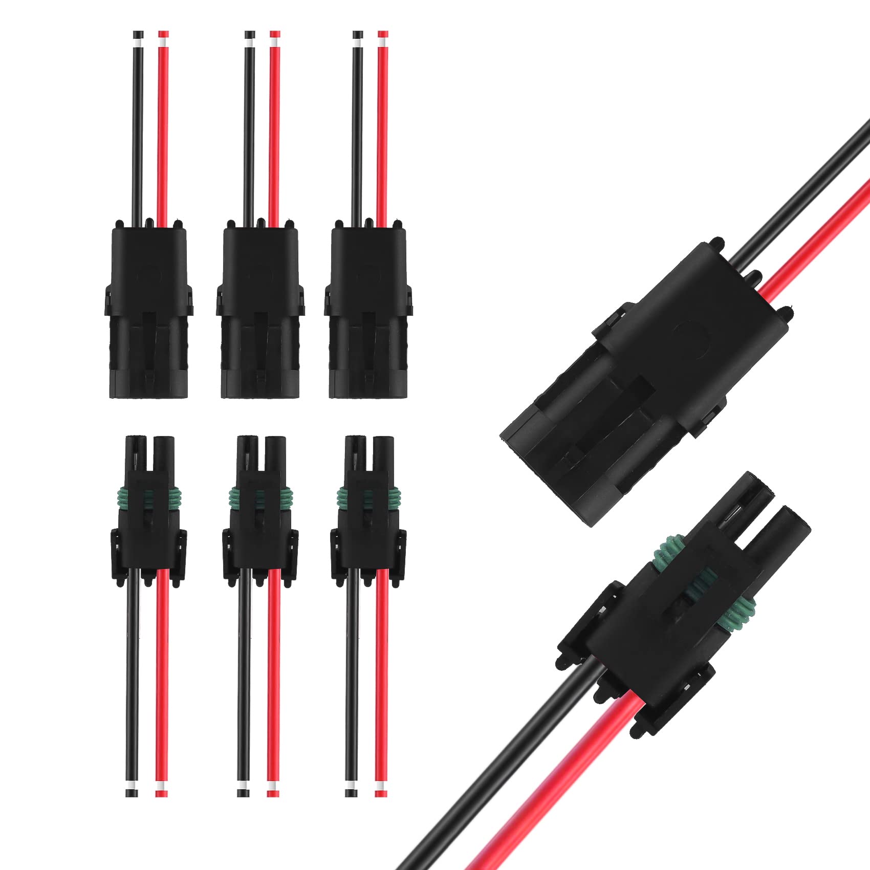 Muyi 14Awg Electrical Connectors Kits, 3 Sets 2 Pin Way Wire Harness Connectors Weatherpack Connector Kit…
