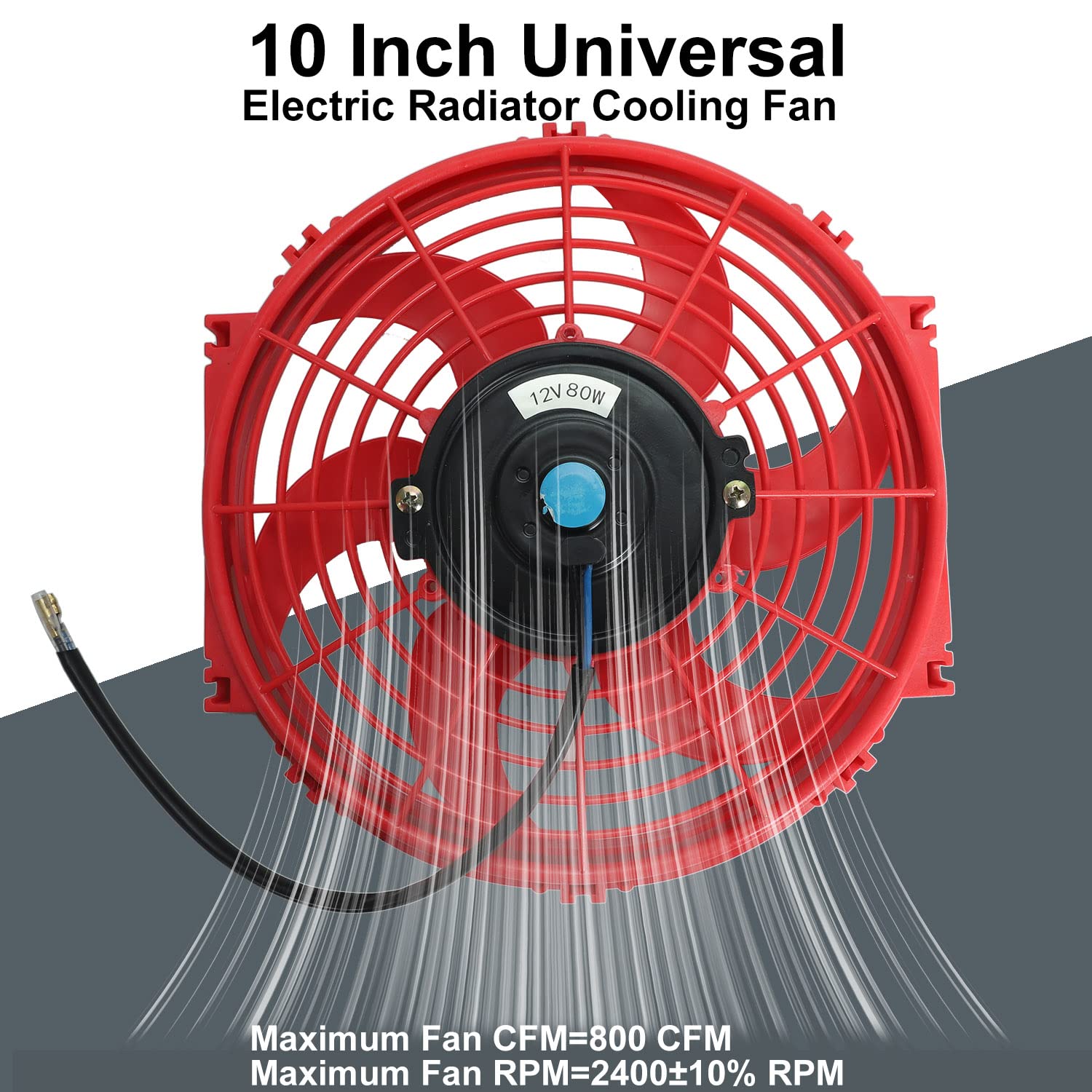 10'' Inch Slim Fan Push Pull Electric Radiator Cooling 12V Mount Universal Kit Red