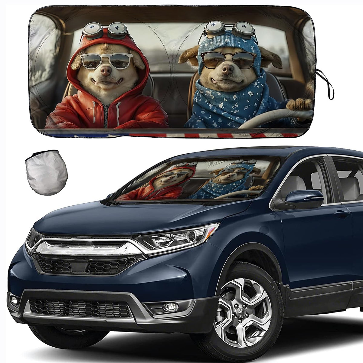 [2025 Upgrade] Tdcqqgqq Windshield Sunshade, Universal Fit For 46-64    Width X 34    Height, Cute Dog Design, Uv Protection, Ke