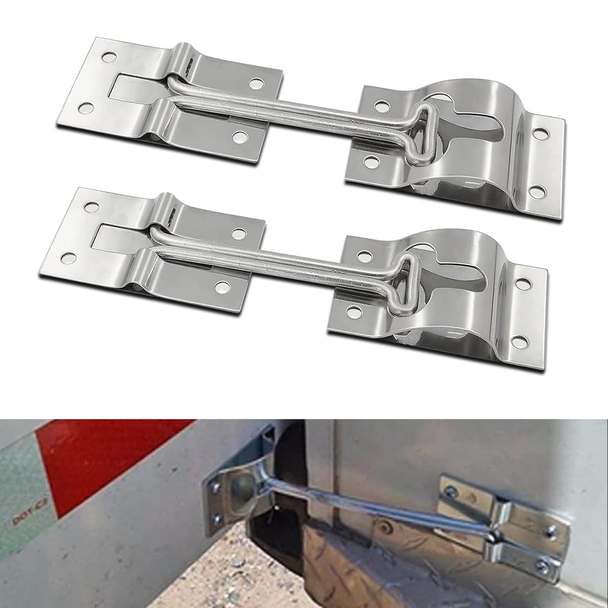 Gkmow 2 Pcs Car Door Latch, 6In Silver Cargo Door Hook Lock, 304 Stainless Steel Fixed Hook Car Tail Door Replace Gl-16516S, Universal Truck Rv Camper Baggage Door Latch