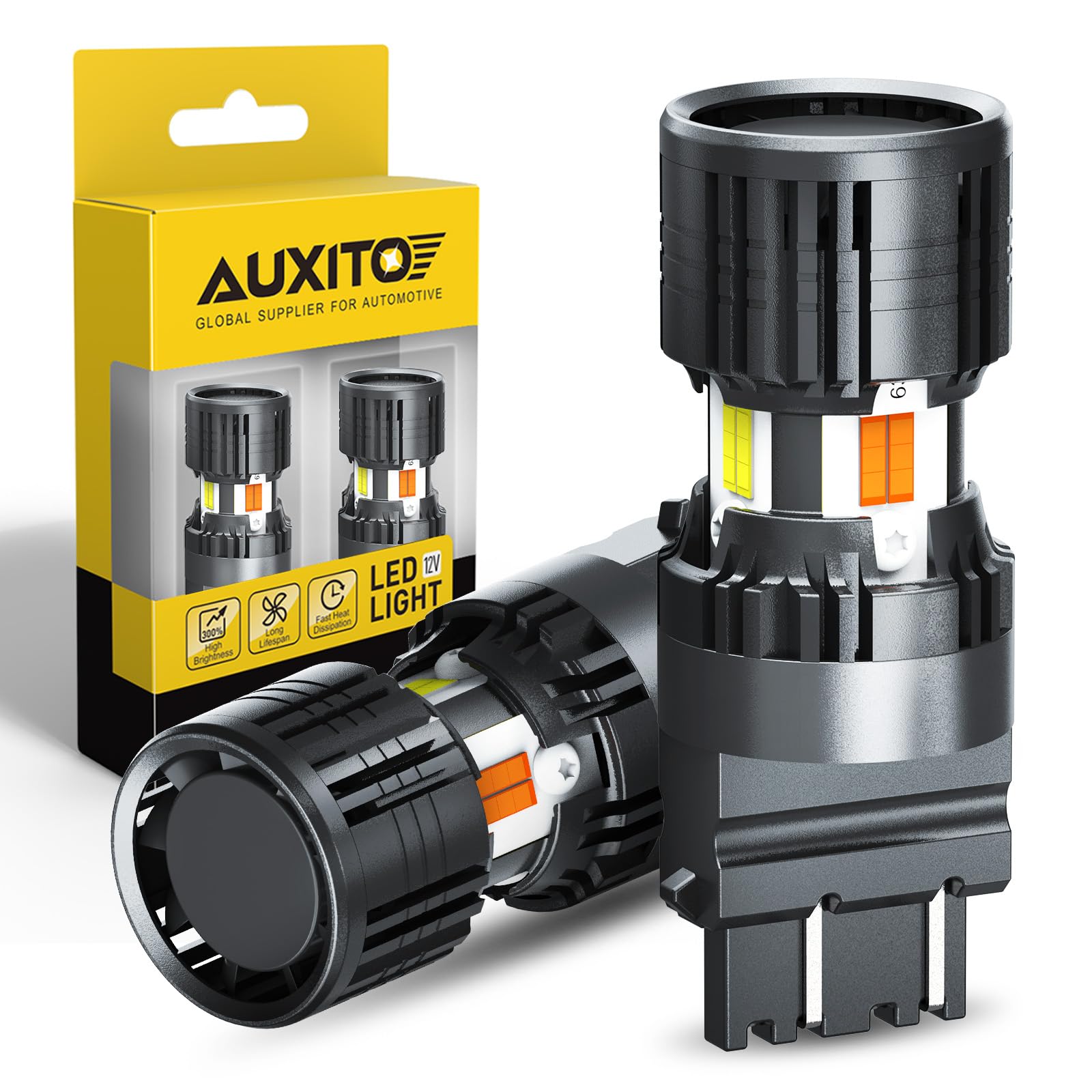 Auxito Latest Canbus 3157 Switchback Led Bulbs 3057 3457 4157 Dual Color Amber/White Anti Hyper Flash Built-In Resistor Error Fr