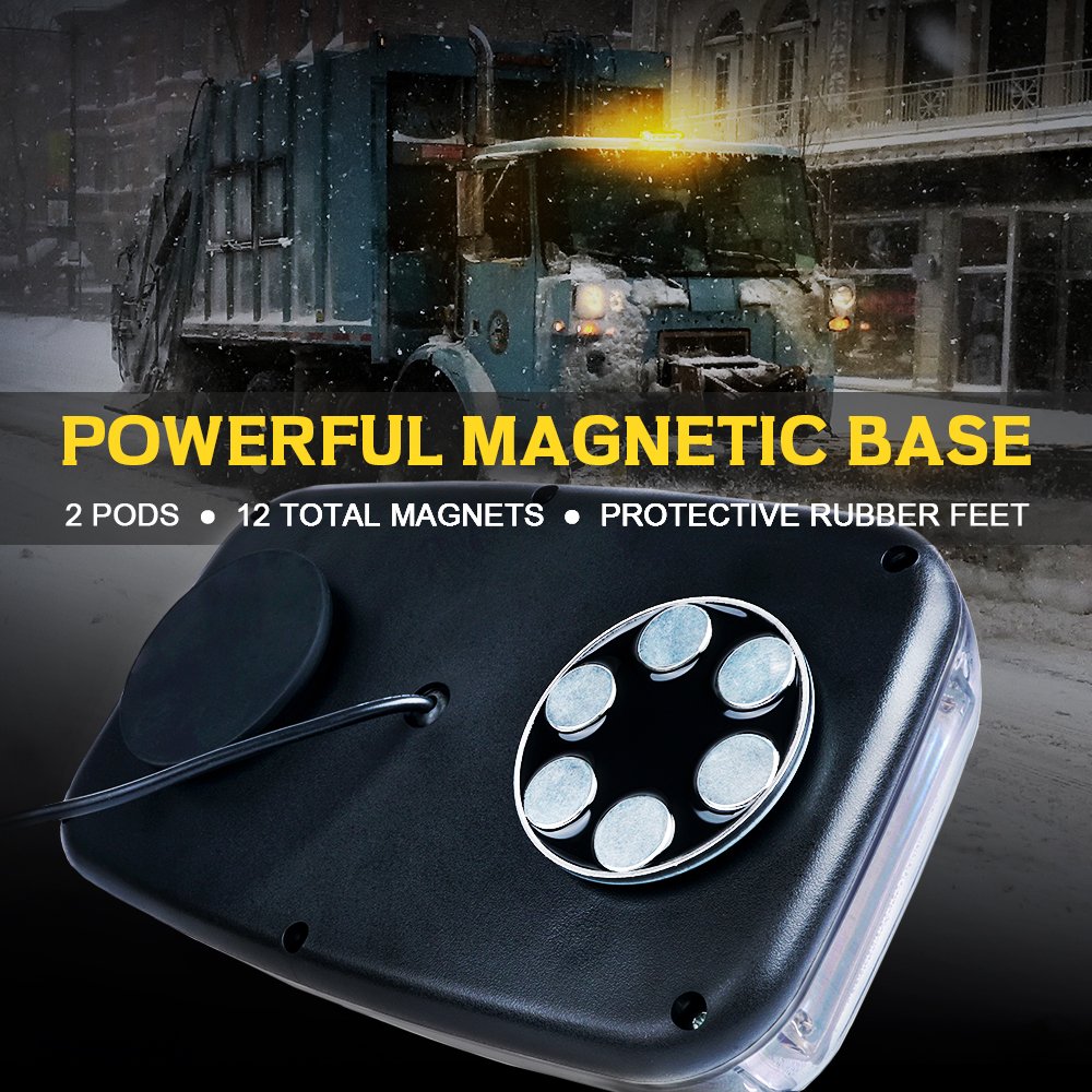 Xprite Cob Led White Amber/Yellow Roof Top Warning Strobe Light 19 Flash Modes W/Magnetic Base Mini Beacon Lights Bar For 12V Ha