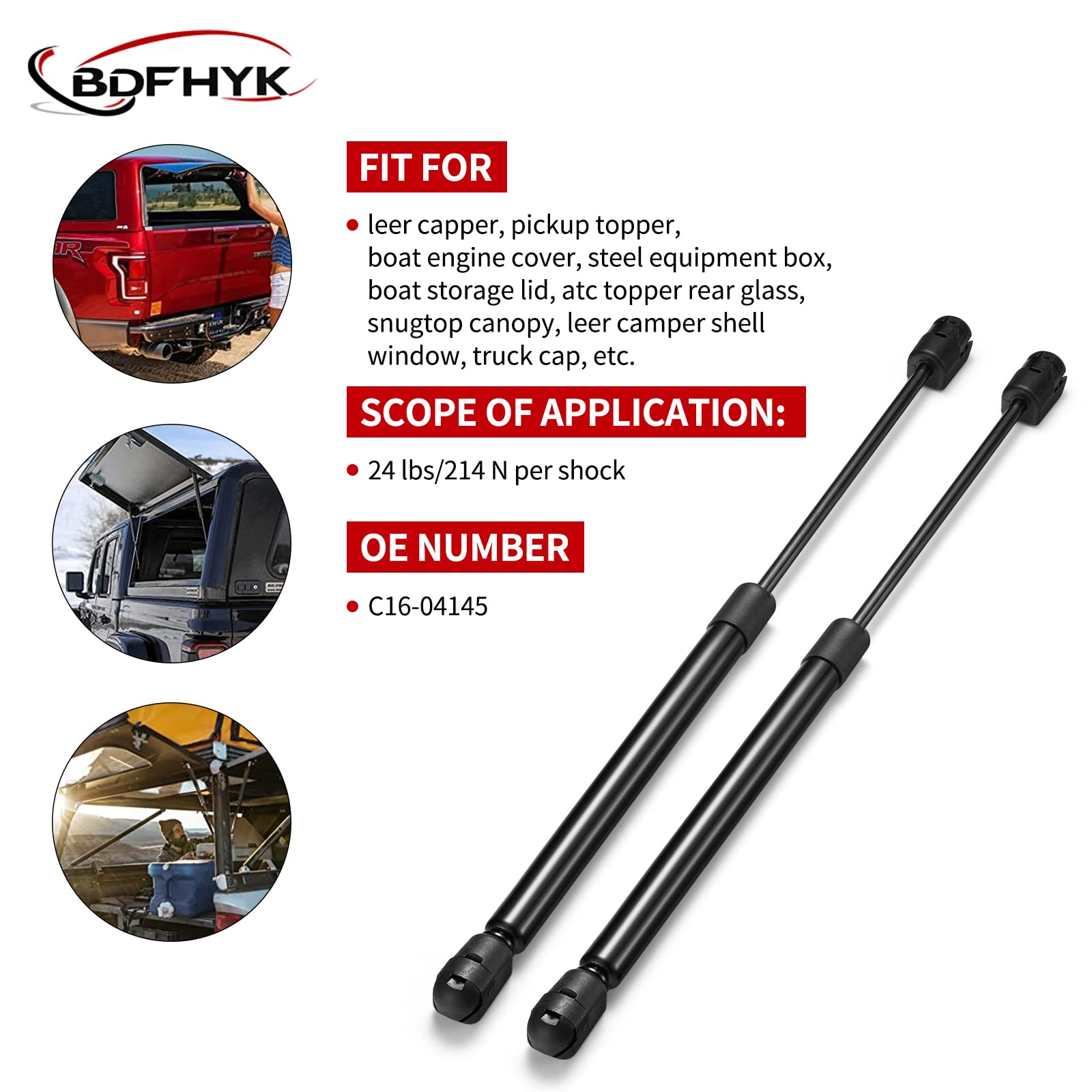 BDFHYK 15 Truck Camper Shell Gas Shocks Struts Lift Support for Leer Topper Tool Box Chest - 24 Lbs Capacity