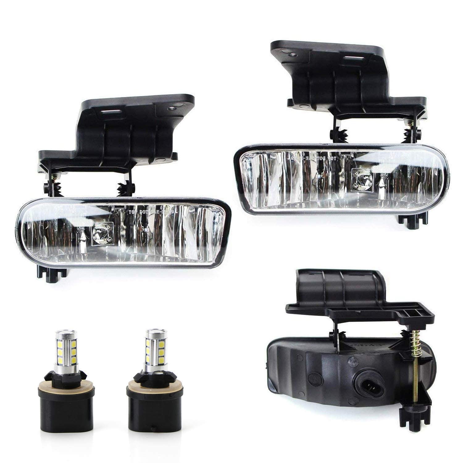 Ijdmtoy Clear Lens Xenon White Led Fog Lights Foglamp Kit W/Mounting Brackets Compatible With 1999-2002 Chevrolet Silverado 1500 2500, 2000-2001 3500, 2000-2006 Suburban Tahoe