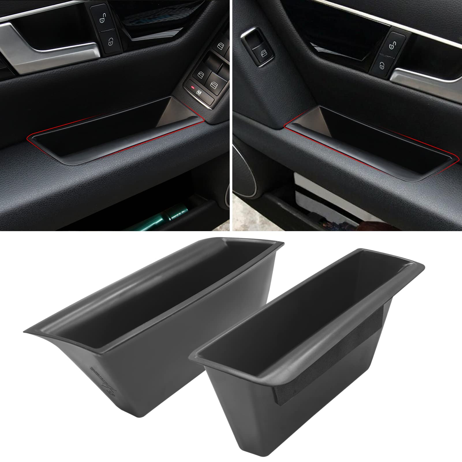 Ttcr-Ii Compatible With Mercedes Benz C Class Door Storage Box W204, 2 Pcs Door Handle Pocket Storage Box Insert For C300 C400 C63 2008-2014 (For Sedan Only, Not For Coupe)