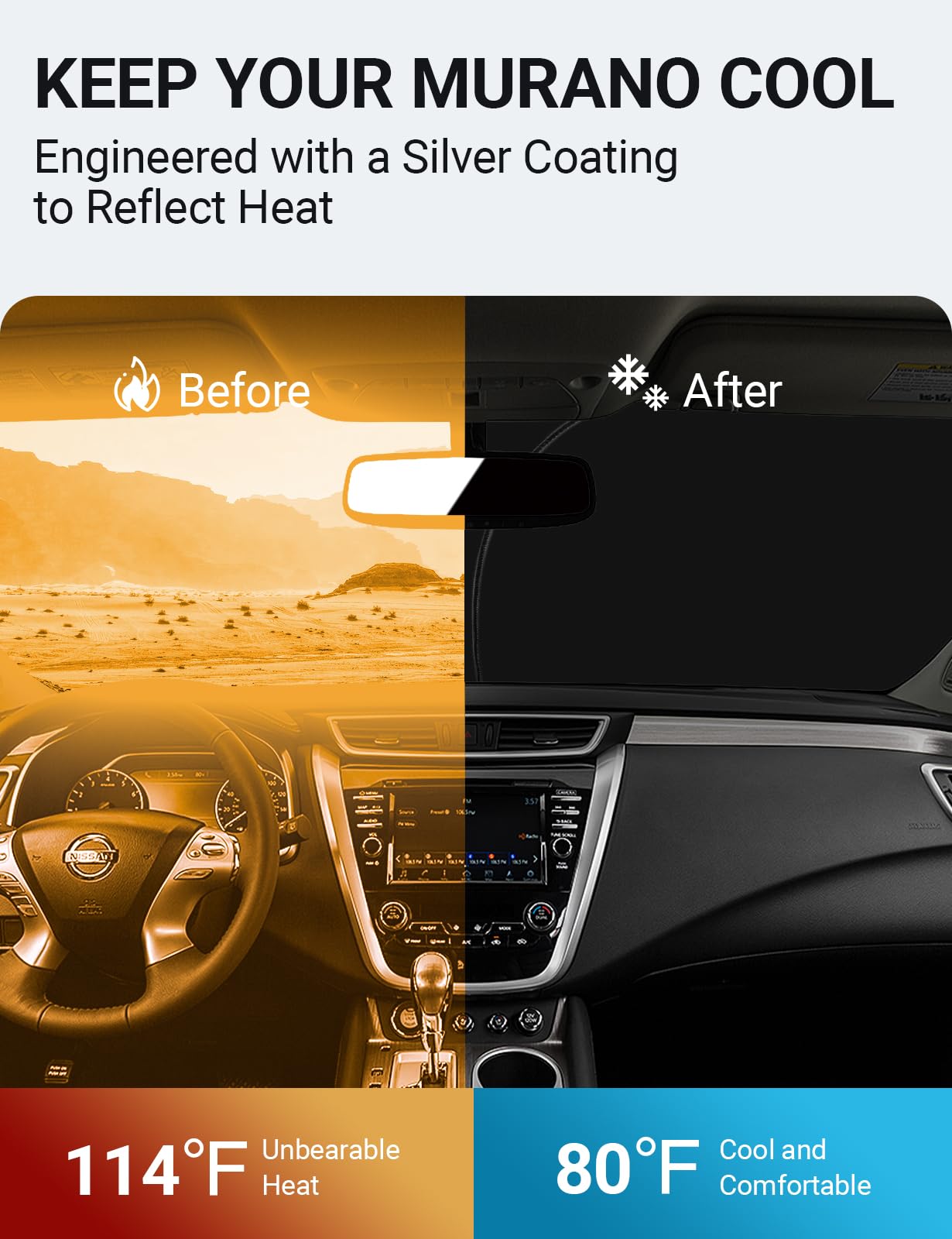 Proadsy Front Windshield Sun Shade Foldable Sunshade Protector Sun Visor Custom Fit For 2015-2023 2024 2025 Nissan Murano S Sv Sl Platinum Suv Accessories 2025 Upgrade