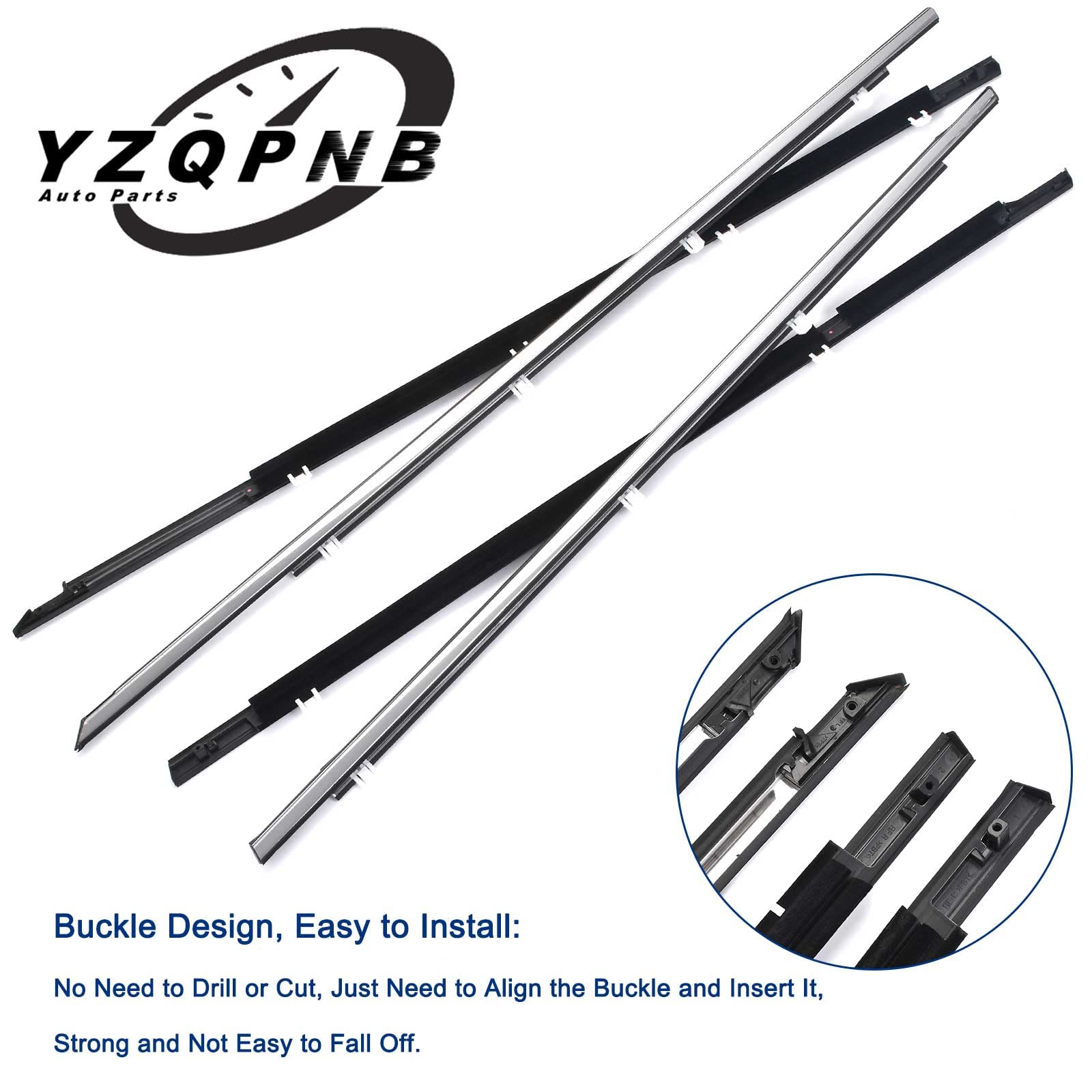 Yzqpnb Weatherstrip Window Molding Trim Seal Belt Chrome Compatible With Honda Accord 2008-2012 Front Rear Left Driver & Right Passenger Side Door Exterior Window Trim # 72410-Ta0-A01 72450-Ta0-A01