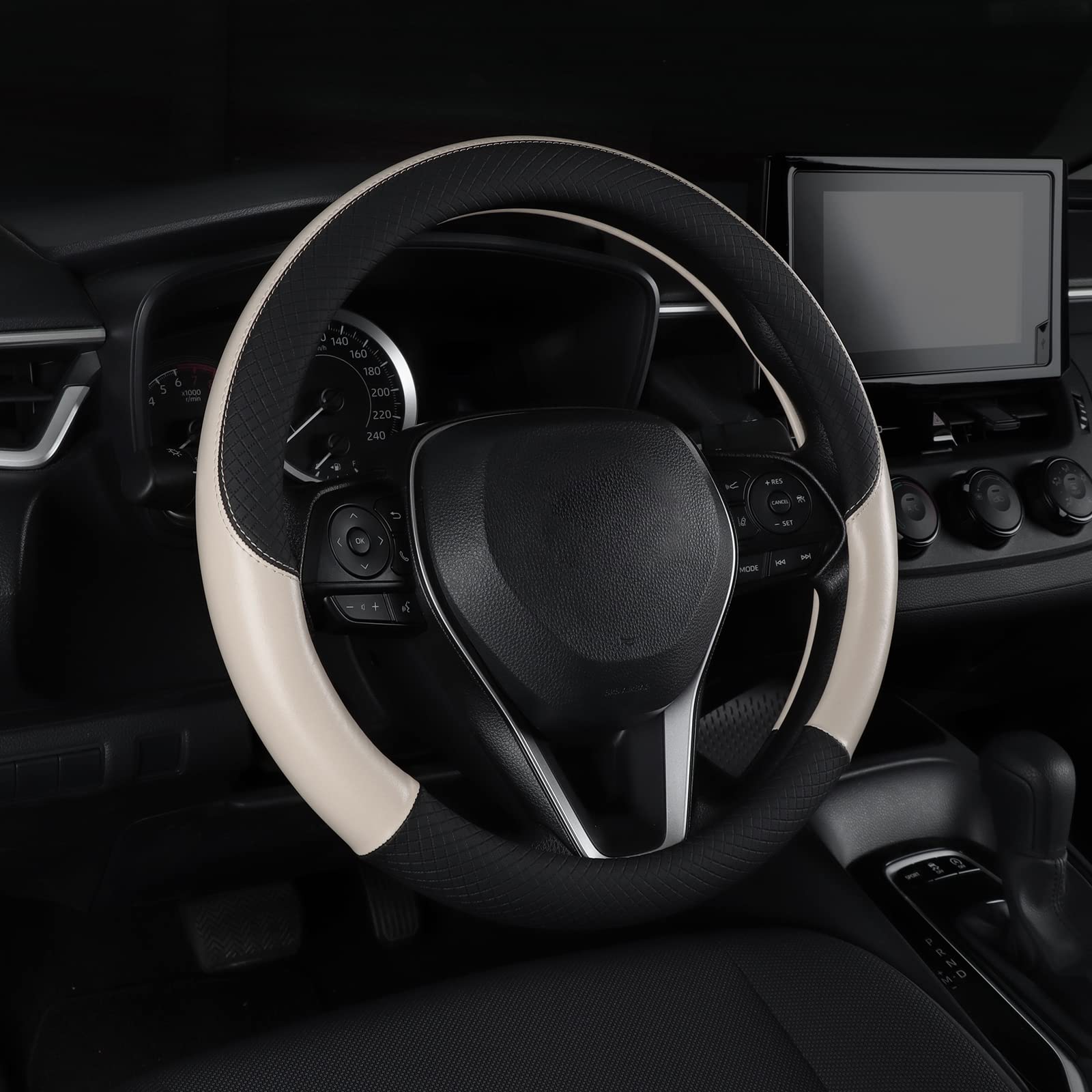 Follicomfy Auto Car Leather Steering Wheel Cover Anti Slip Wrap 15'' (Beige)