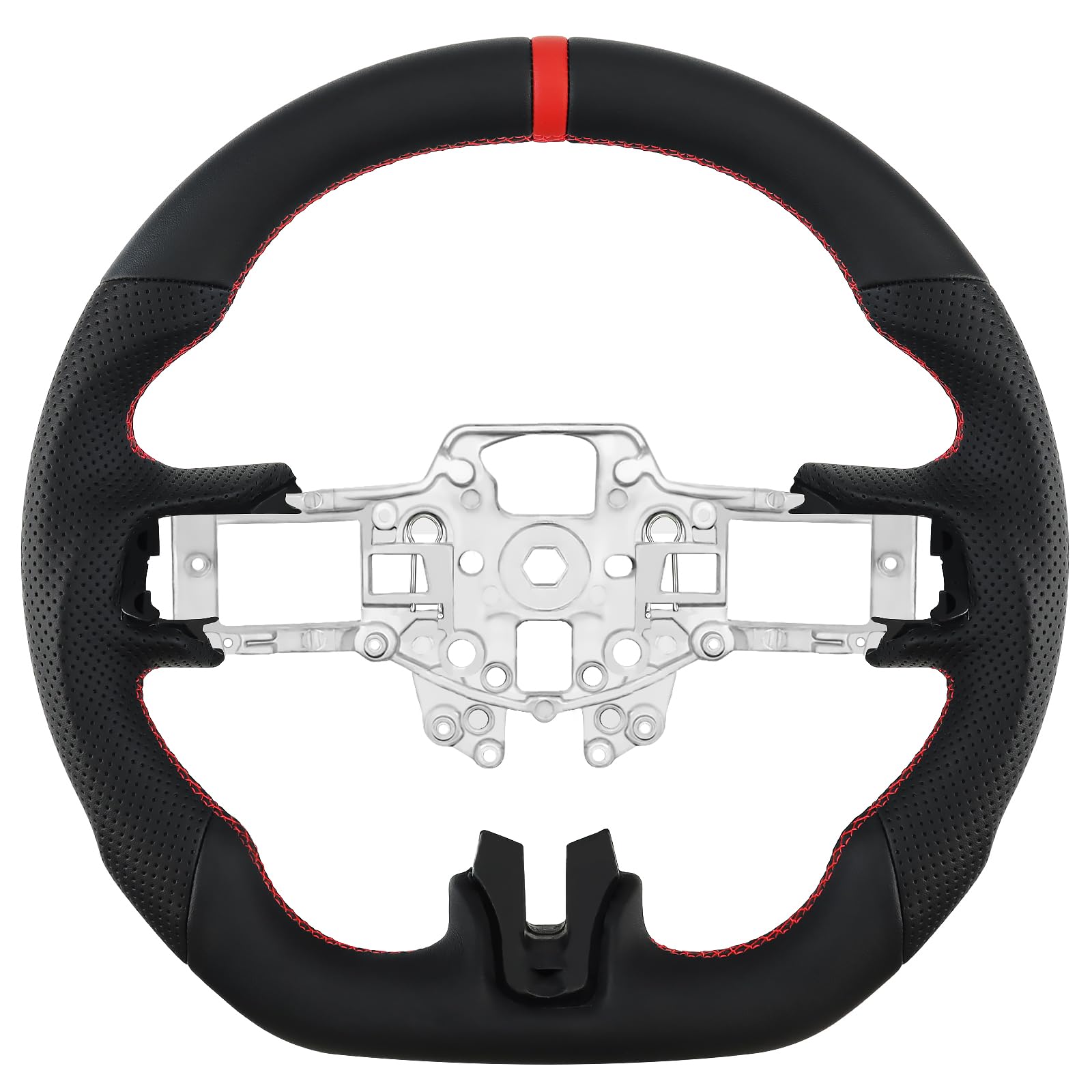 LOSCHEN Full Leather Steering Wheel for Mustang EcoBoost/GT/Shelby GT350/GT350R 2015-2017, Perforated Leather Steering Wheel, D-