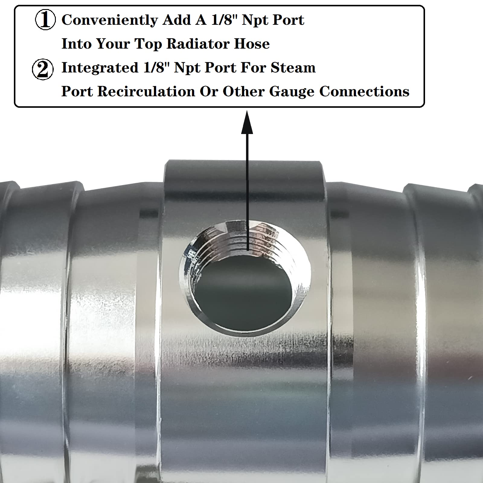 FANOVO 1 Radiator Hose Barb Coupler with 1/8 NPT Side Port - Aluminum Steam Tube Adapter Kit with 2 Stainless Steel Hose Clamps