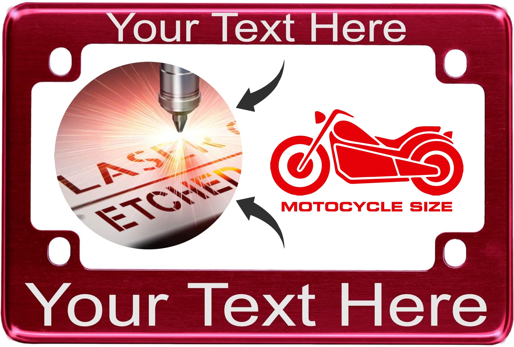 Motorcycle Personalized With Custom Text Design - Anodized Aluminum Laser Etched Standard Size License Plate Frame - Dark Pink