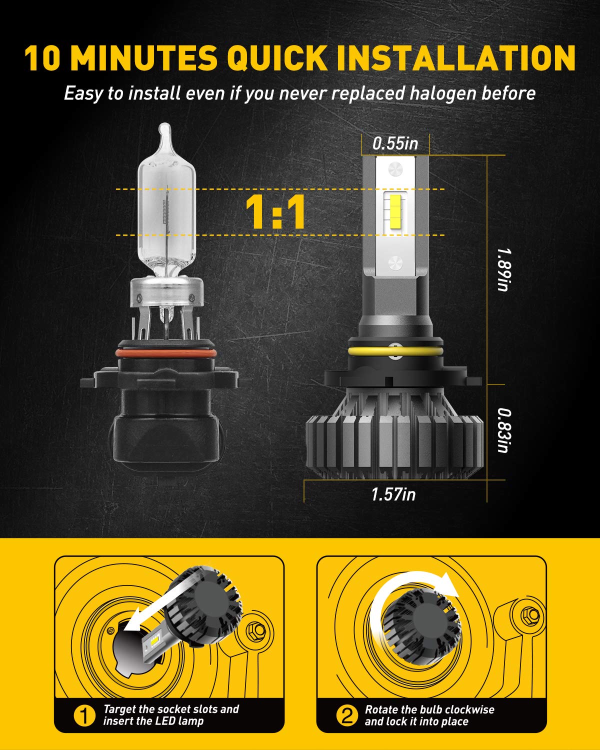 Auxito 9005 Led Fog Light 6500K, Fanless Hb3 Bulbs 400% Brighter Plug And Play Fog Bulb Replacement, Pack Of 2