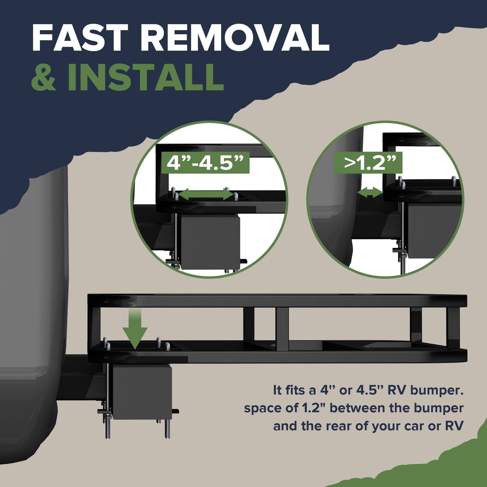 Arksen 32 X 26 Inch Bumper Mounted Cargo Rack Carrier 350 Lbs Heavy Duty Capacity Luggage Basket Hitch Fold Up For Rv, Camping, Traveling