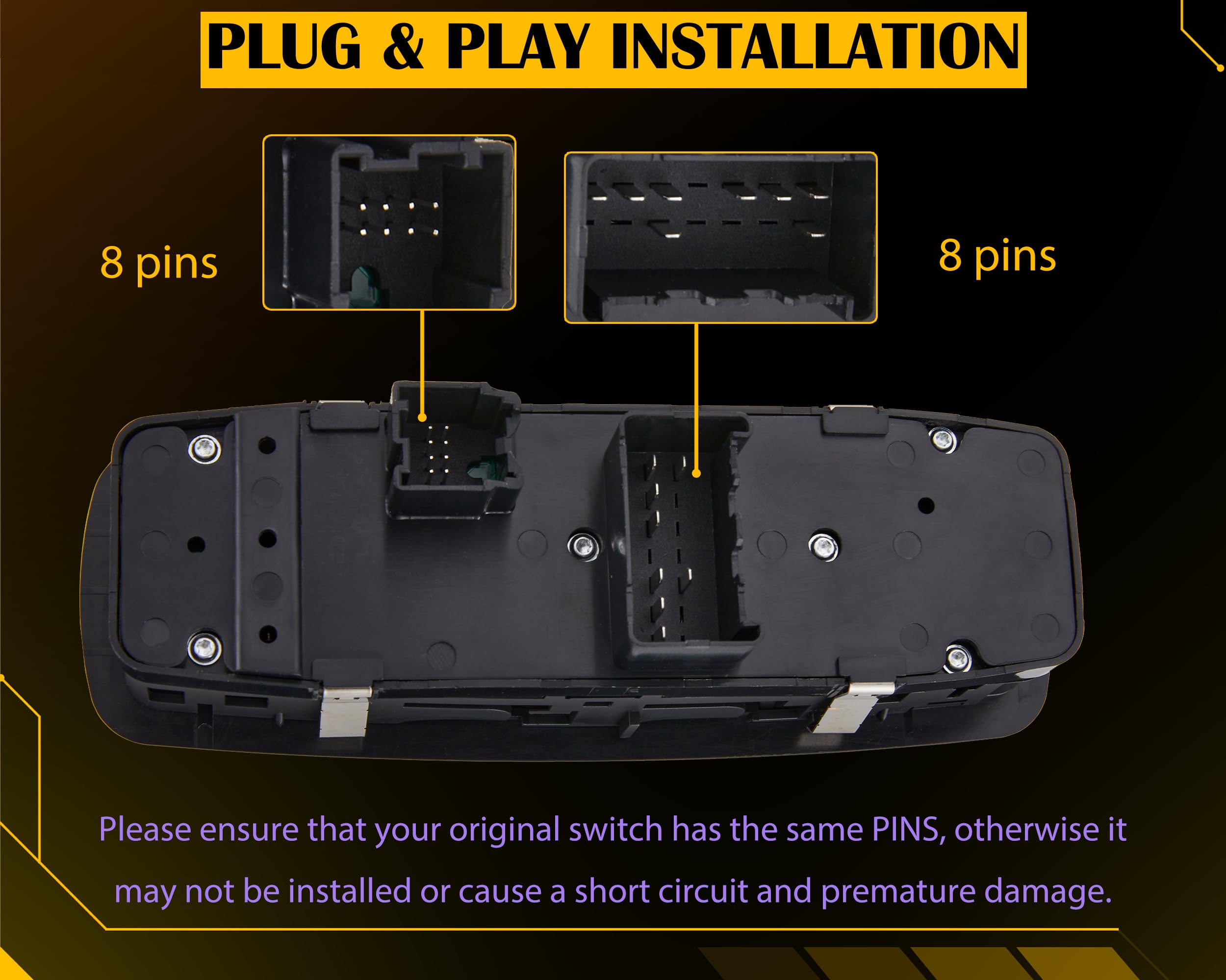 Zaposts Power Window Switch Fits For 2012-2015 Ram C/V Cargo Van, Dodge Grand Caravan, Chrysler Town & Country (2 Door), Driver