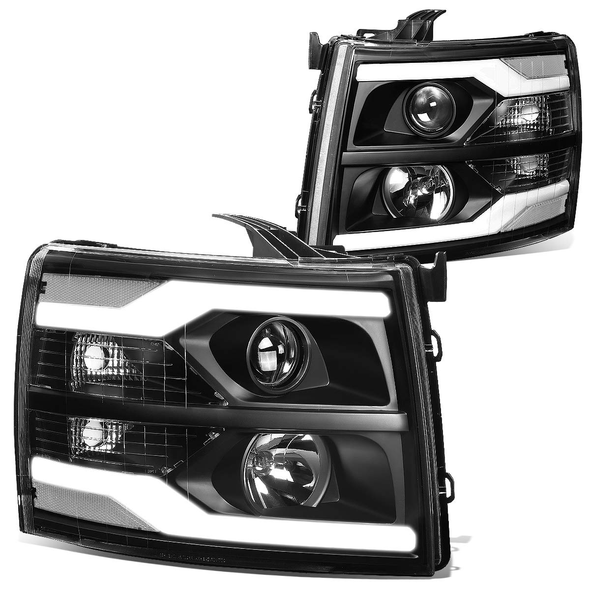 Dna Motoring Hl-Hpl-Csil07-G3-Bk-Am Led Drl + Sequential Chasing Turn Signal Projector Headlight Lamp Set, Black/Amber