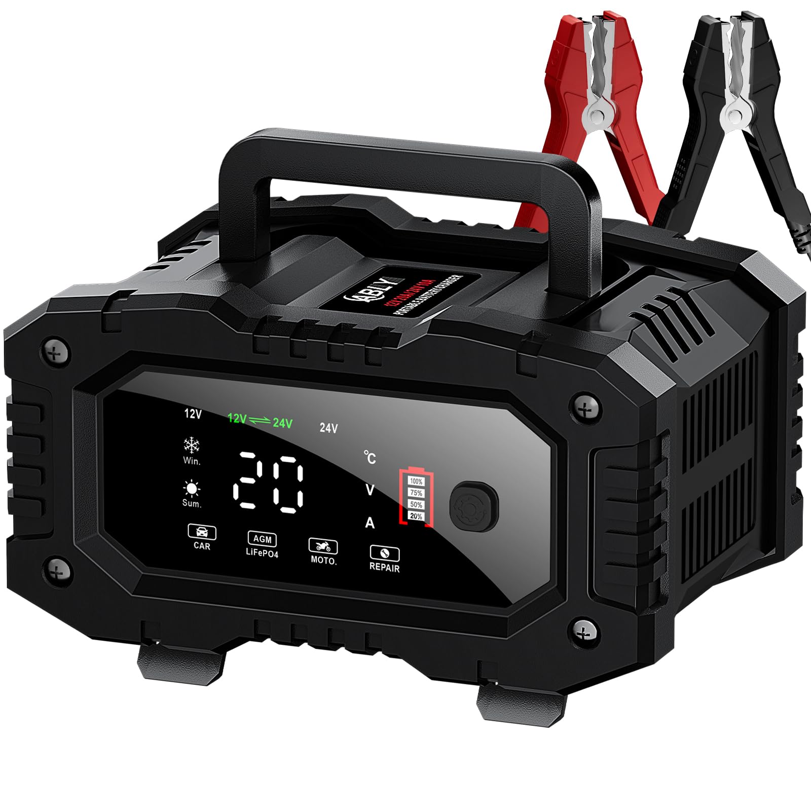 Ably Battery Charger 10-Amp - 12V And 24V Automotive Trickle Charger For Car Battery, Fully-Automatic Temperature Compensation,