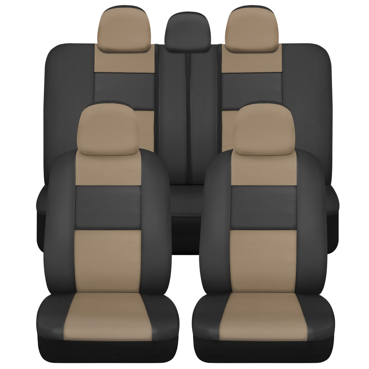 Bdk Croc Skin Faux Leather Car Seat Covers, Full Set Beige - Front And Back Split Bench Seat Covers, Airbag Compatible, Interior