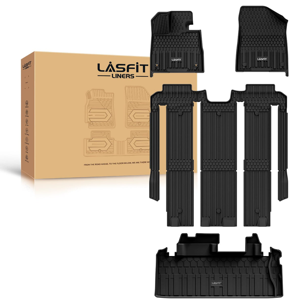 Lasfit Floor Mats&Trunk Mats For Toyota Sienna 7 Seats 2021-2024 2025 (Not Fit 2025 Platinum) All Weather Tpe Custom Fit Floor L
