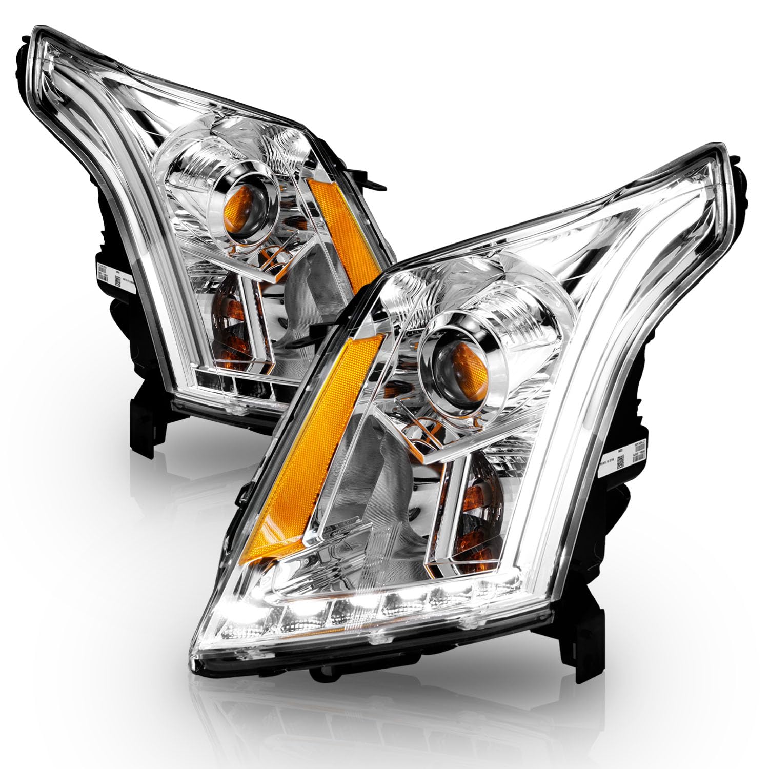 Amerilite Chrome Projector Replacement Headlights Plank Led Bar Set For 2010-2016 Cadillac Srx Halogen Bulb Version Only - Passe