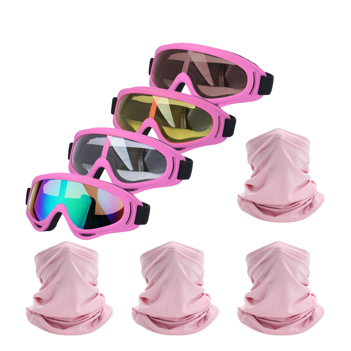 LJDJ Motorcycle Goggles,4 Pack Dirt Bike ATV Motocross Riding Offroad Protective with 4 Pack Neck Breathable Bandana Mask for Me