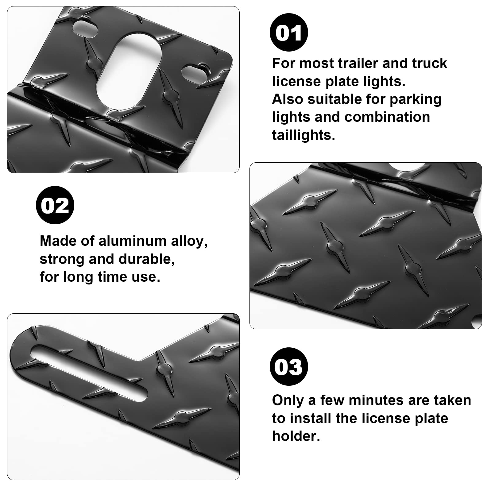 Czc Auto Aluminum Trailer License Plate Light Bracket With Light Mount Hole For Trailers Trucks (Black)