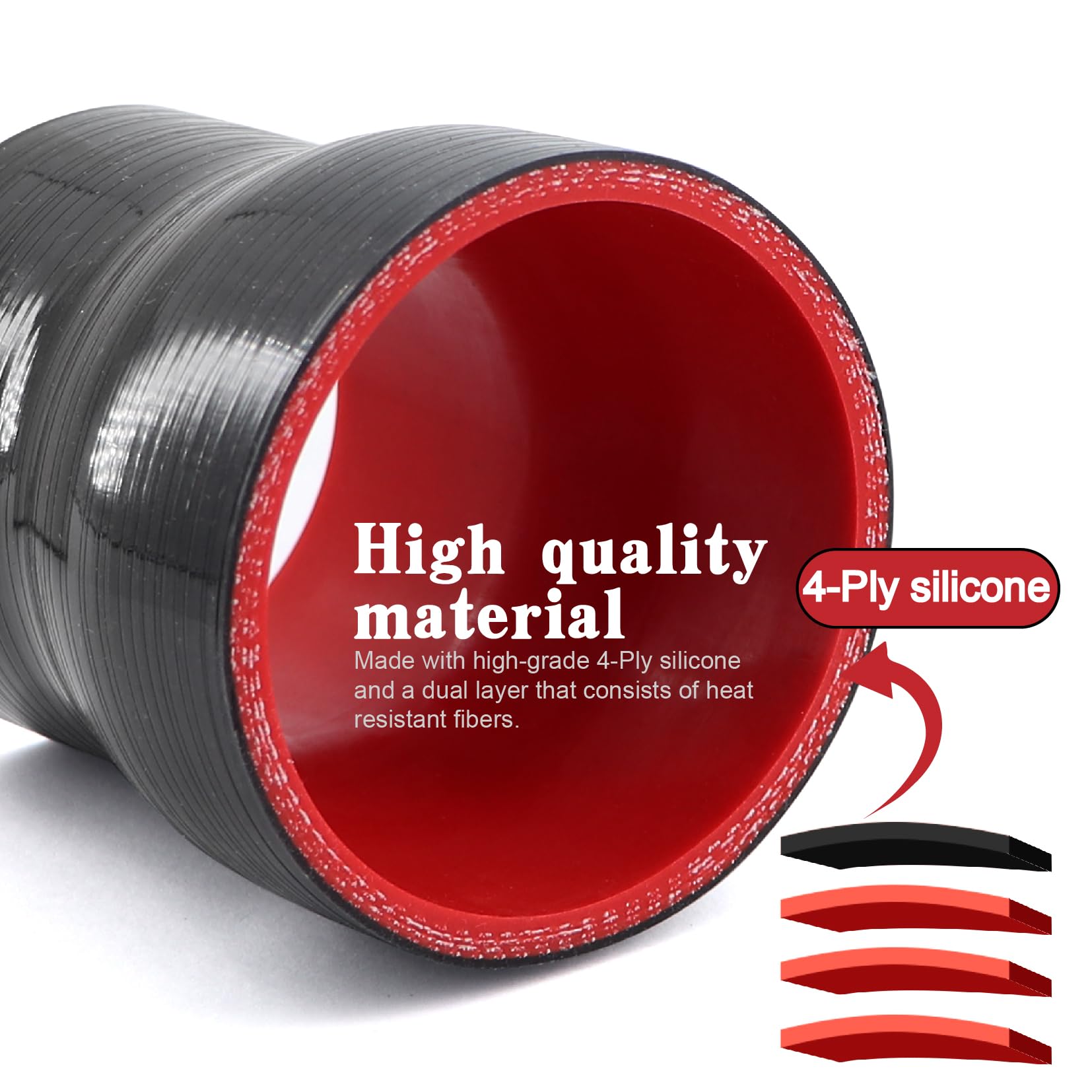 Taukealugs Straight Reducer Coupler Silicone Hose ID 2-1/2inch to 3-inch 4-Ply with Stainless Steel T-Bolt Clamp for Automotive