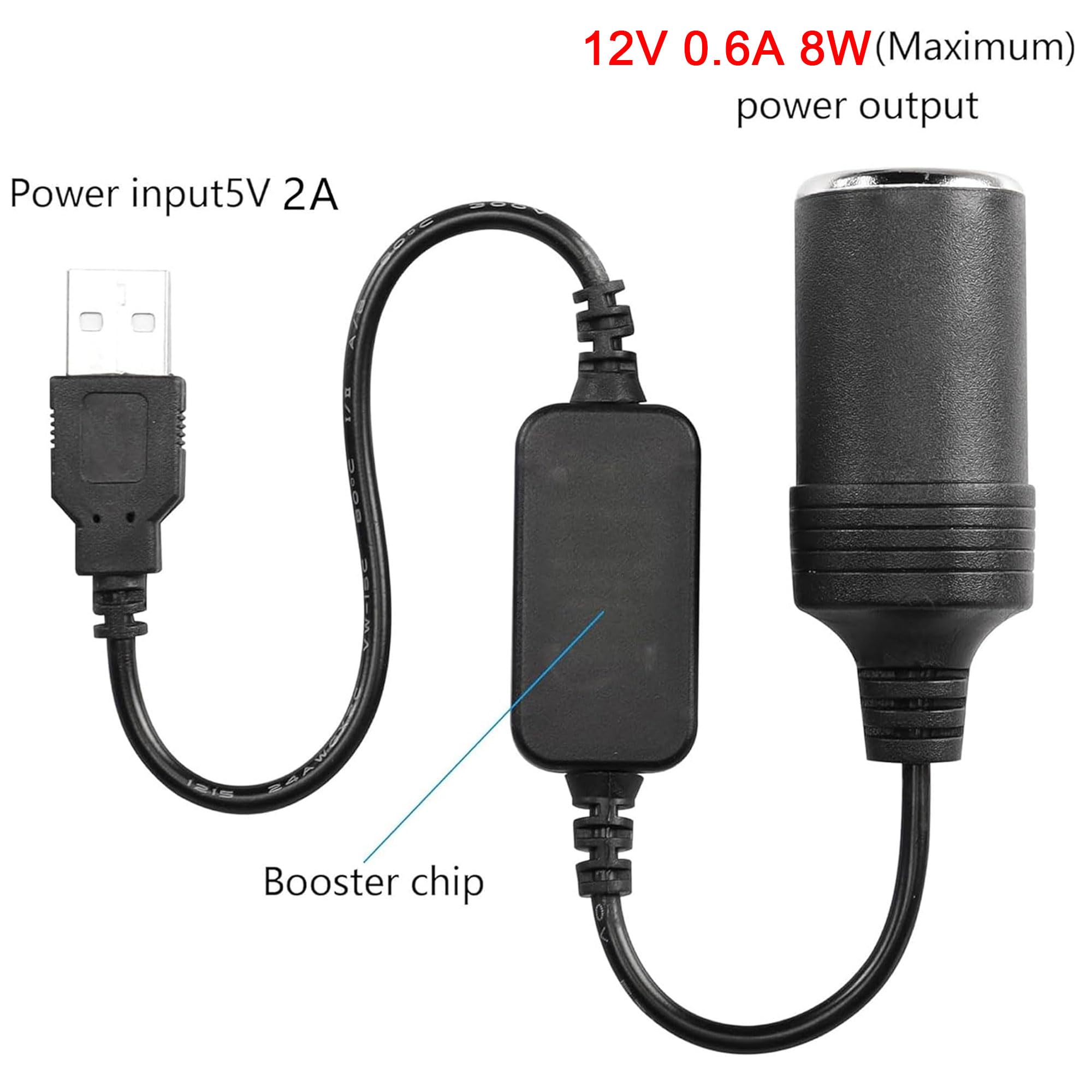 CERRXIAN 1ft USB A Male to 12V 8W Cigarette Lighter Socket Adapter Power Cable for Dash Cam, GPS, Car Led Light Strips, and Othe