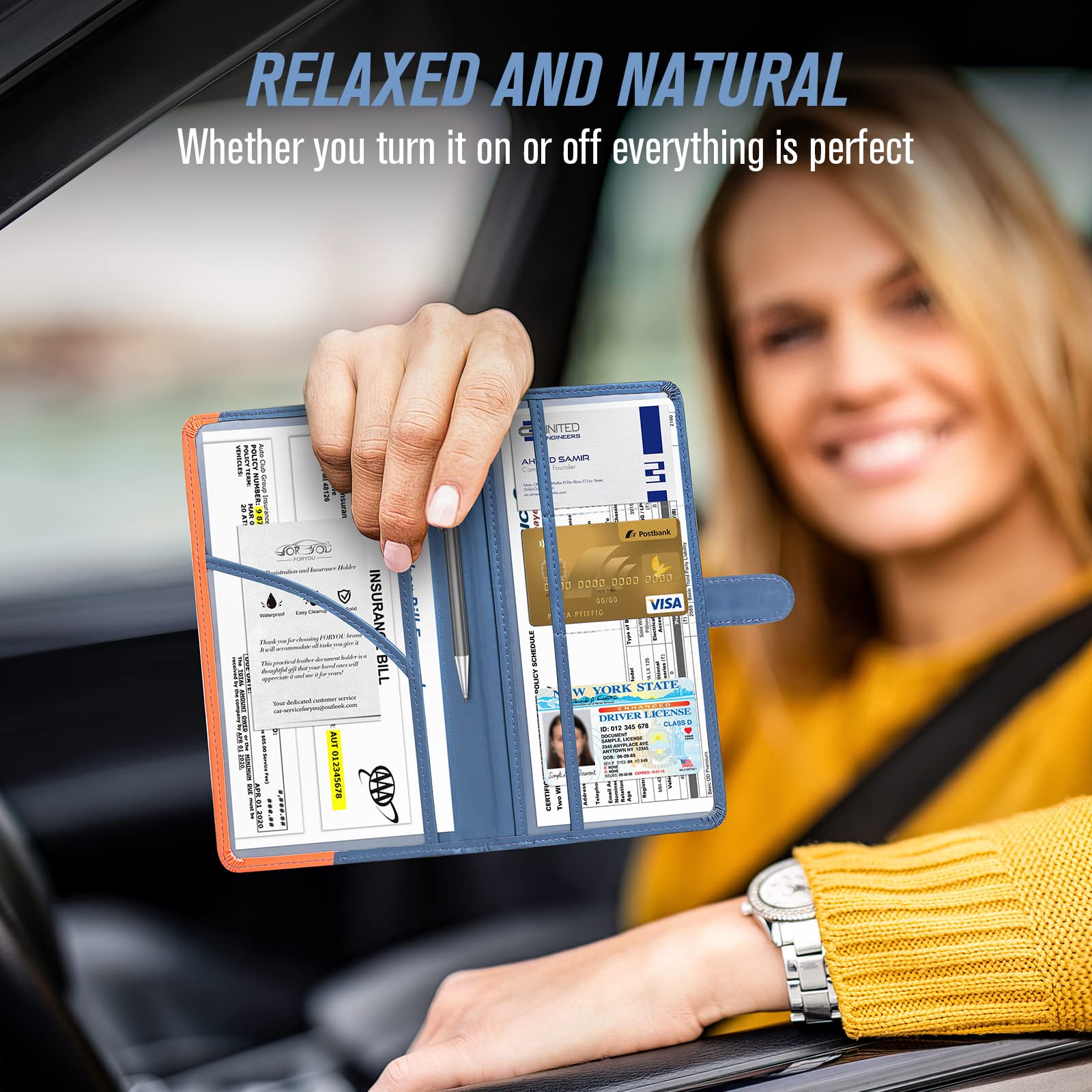 Foryou Car Registration And Insurance Holder Car Document Holder Registration And Insurance Card Holder For Cards, Driver License & Other Essential Documents(Blue Orange)