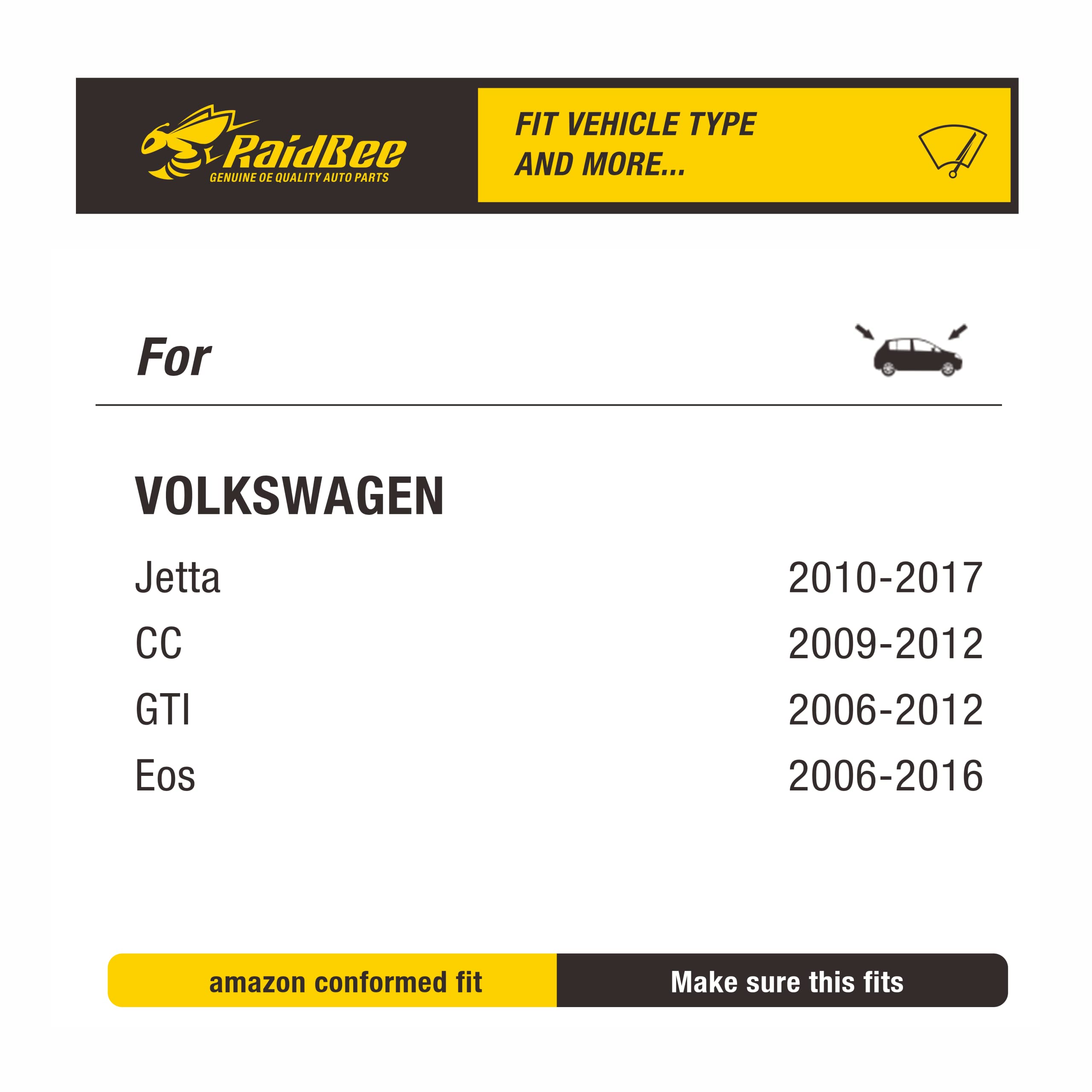 Wiper Blade 24''/19'' Replacement For Volkswagen Jetta 2007-2010,Cc 2009-2012,Gti 2006-2012,Eos 2006-2016 Windshield Wiper Blade