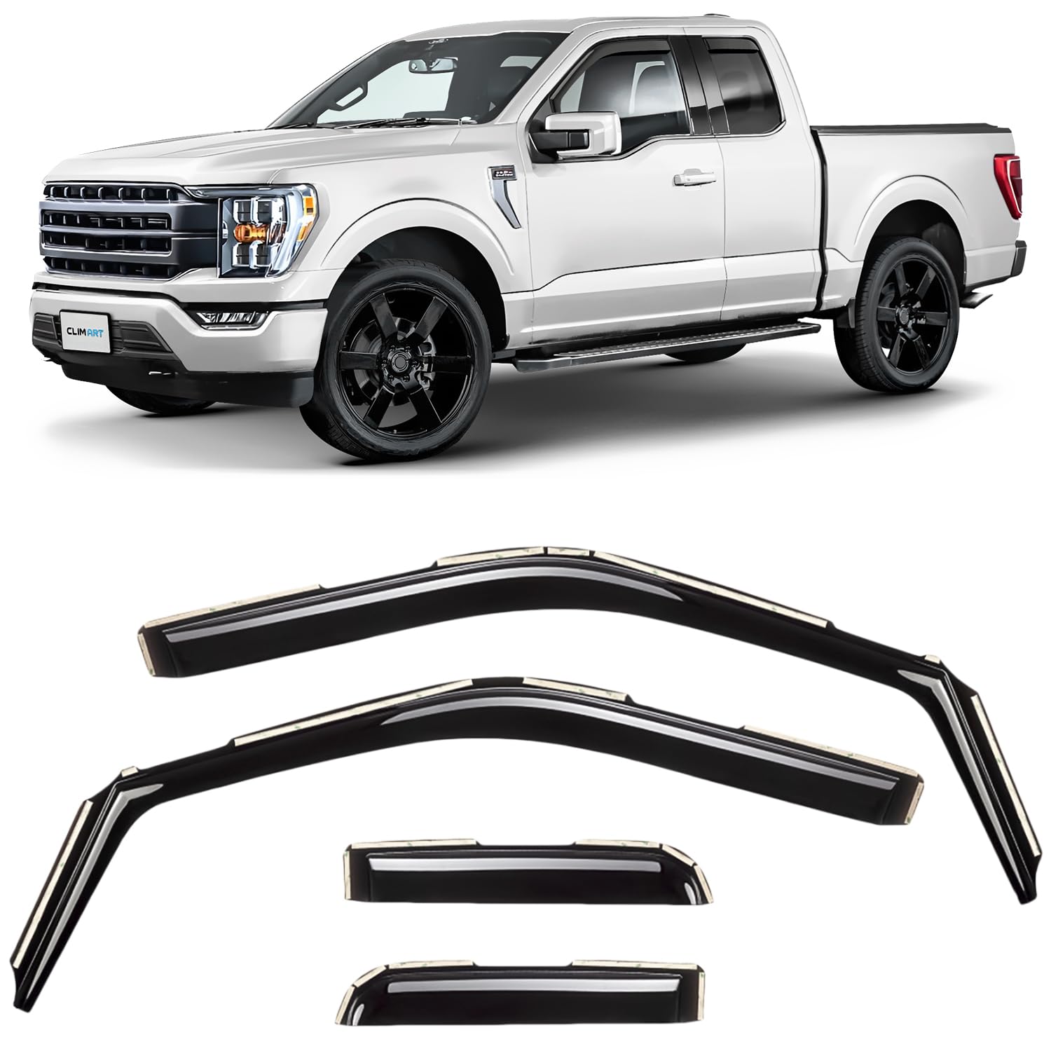 Clim Art In-Channel Incredibly Durable Rain Guards Compatible With Ford F150 2021-2025 Supercab, Original Window Deflectors, Ven