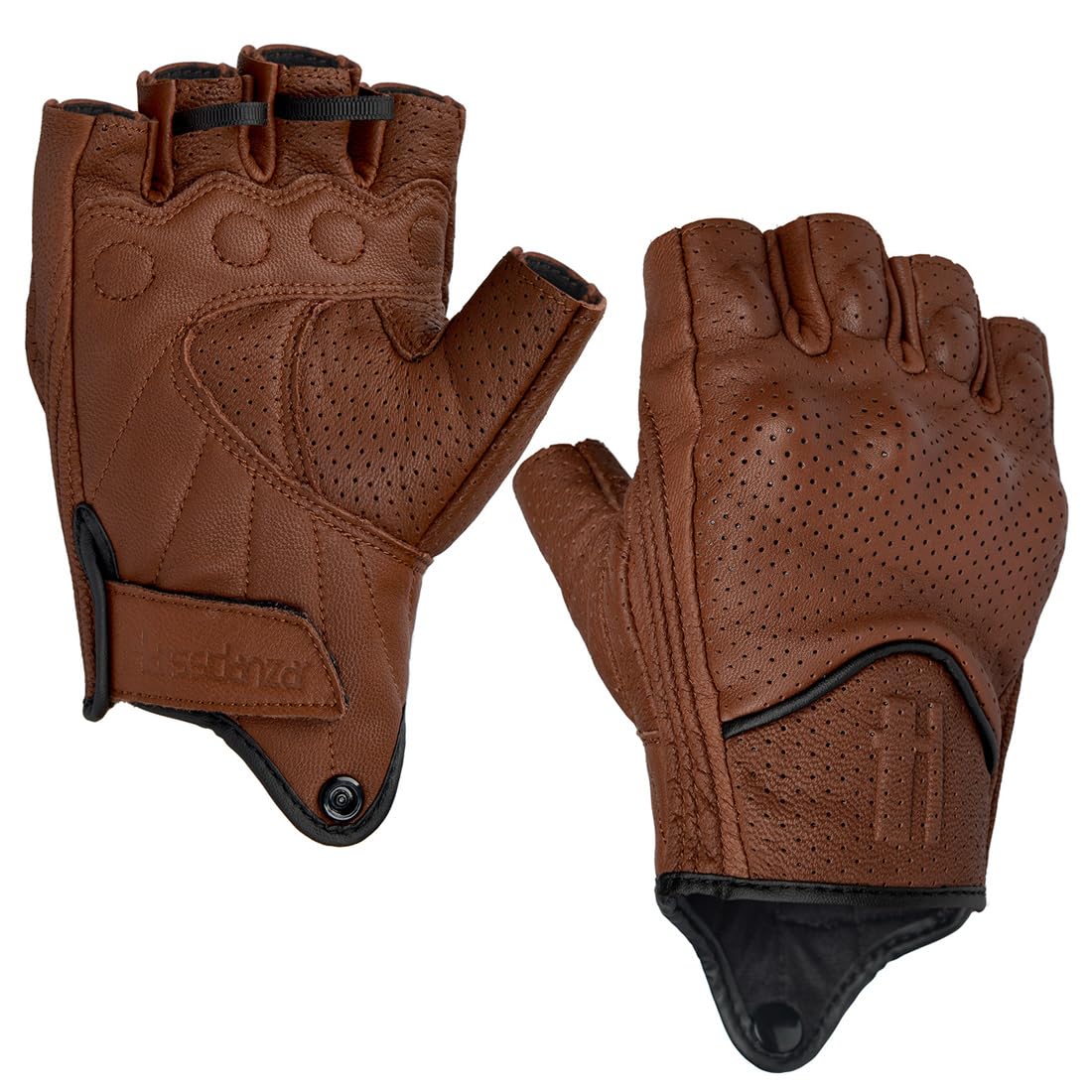 Harssidanzar Men's Motorcycle Gloves Leather Perforated Motorbike Riding Driving Gloves CM044US, Saddle, Size Medium