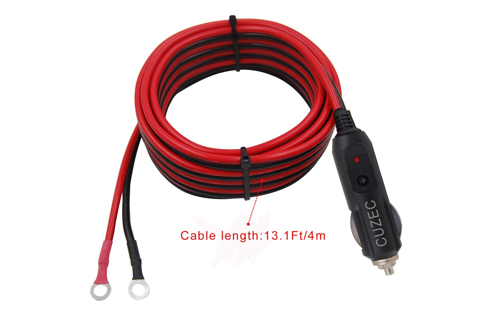 CUZEC 15A Male Plug Cigarette Lighter Adapter Power Supply Cord, 13.1ft 16 AWG for Car Inverter, Model CU10010B