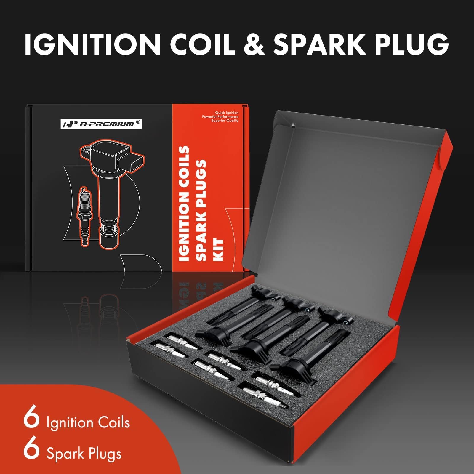 A-Premium Set Of 6 Ignition Coil Pack And Iridium Spark Plugs Compatible With Toyota Avalon 1995, Camry 1994-1995 & Lexus Es300